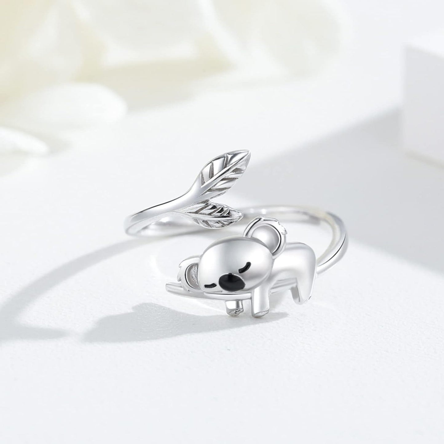 A33. 925 Sterling Silver Cute Koala Open Rings Wholesale With Leaves