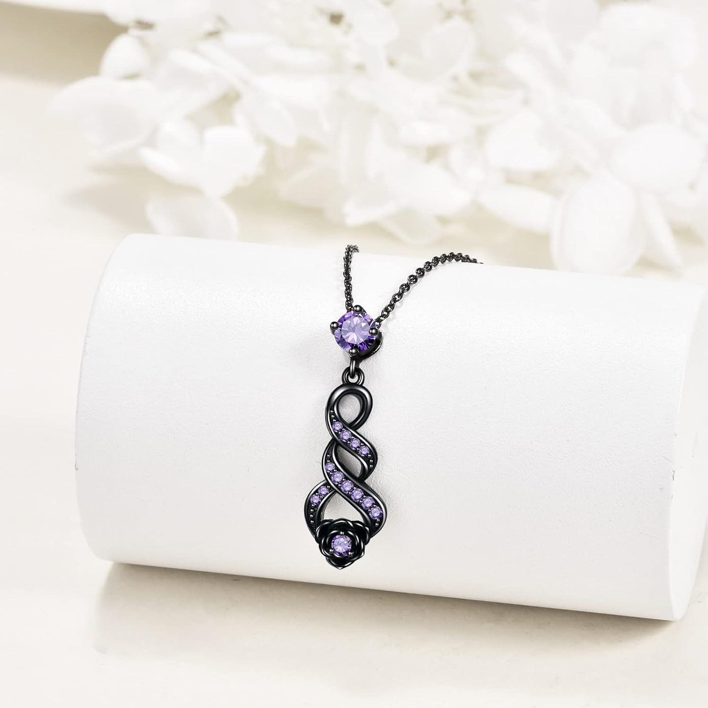 925 Sterling Silver Purple Crystal Infinity Flower Pendant Necklaces