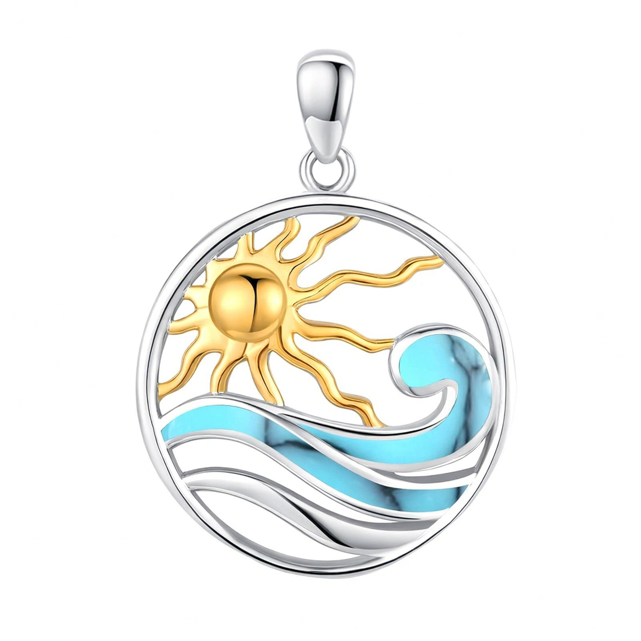 925 Sterling Silver Sun And Ocean Pendant Necklace Wholesale For Women Men