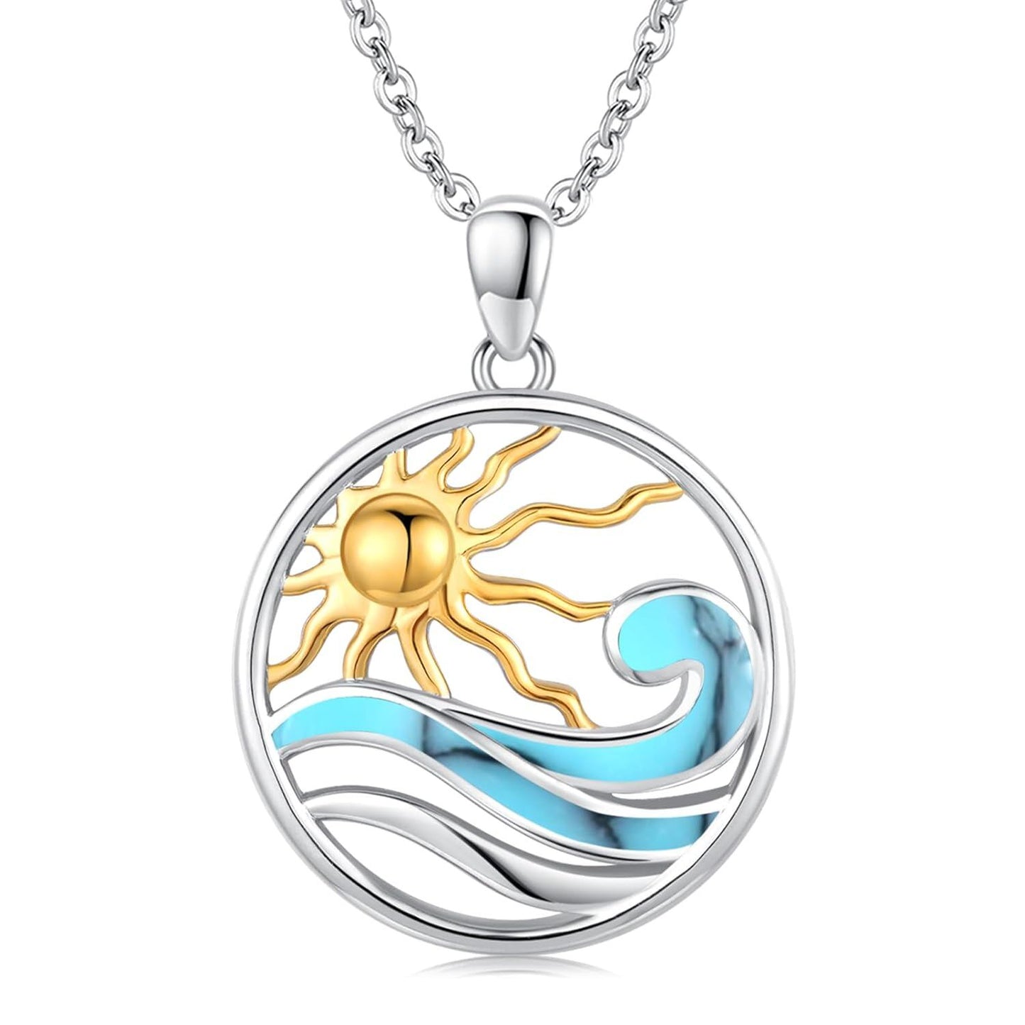 925 Sterling Silver Sun And Ocean Pendant Necklace Wholesale For Women Men