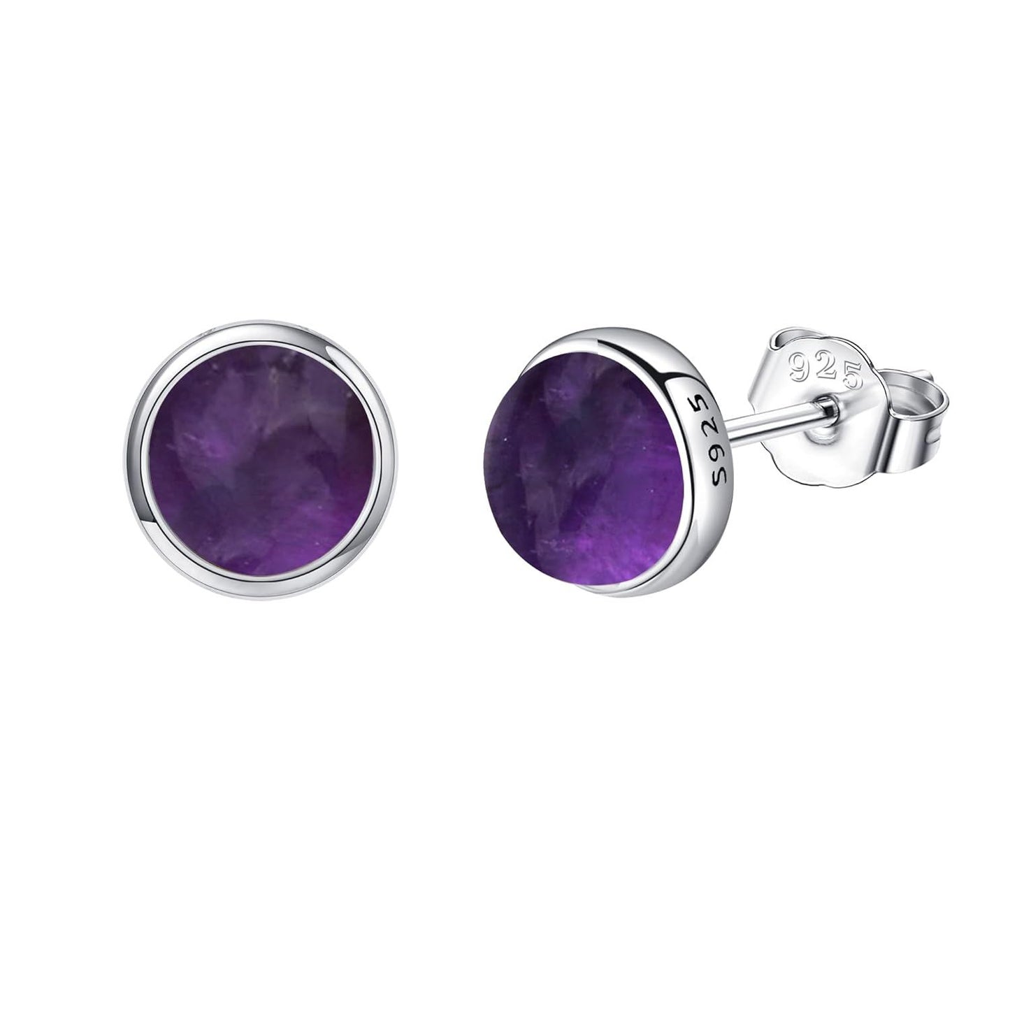 925 Sterling Silver Amethyst Round Halo Gemstone Stud Earrings