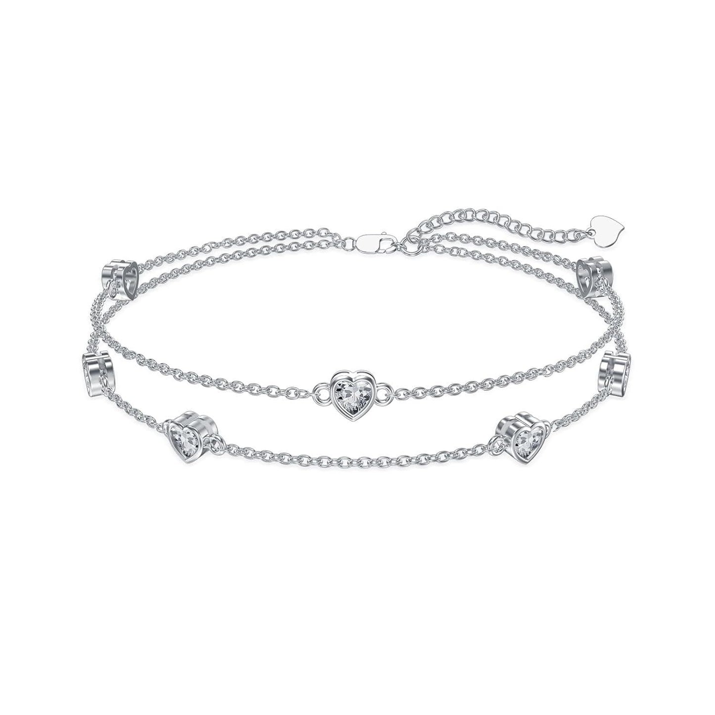 925 Sterling Silver Heart Charm Bracelet/Anklet