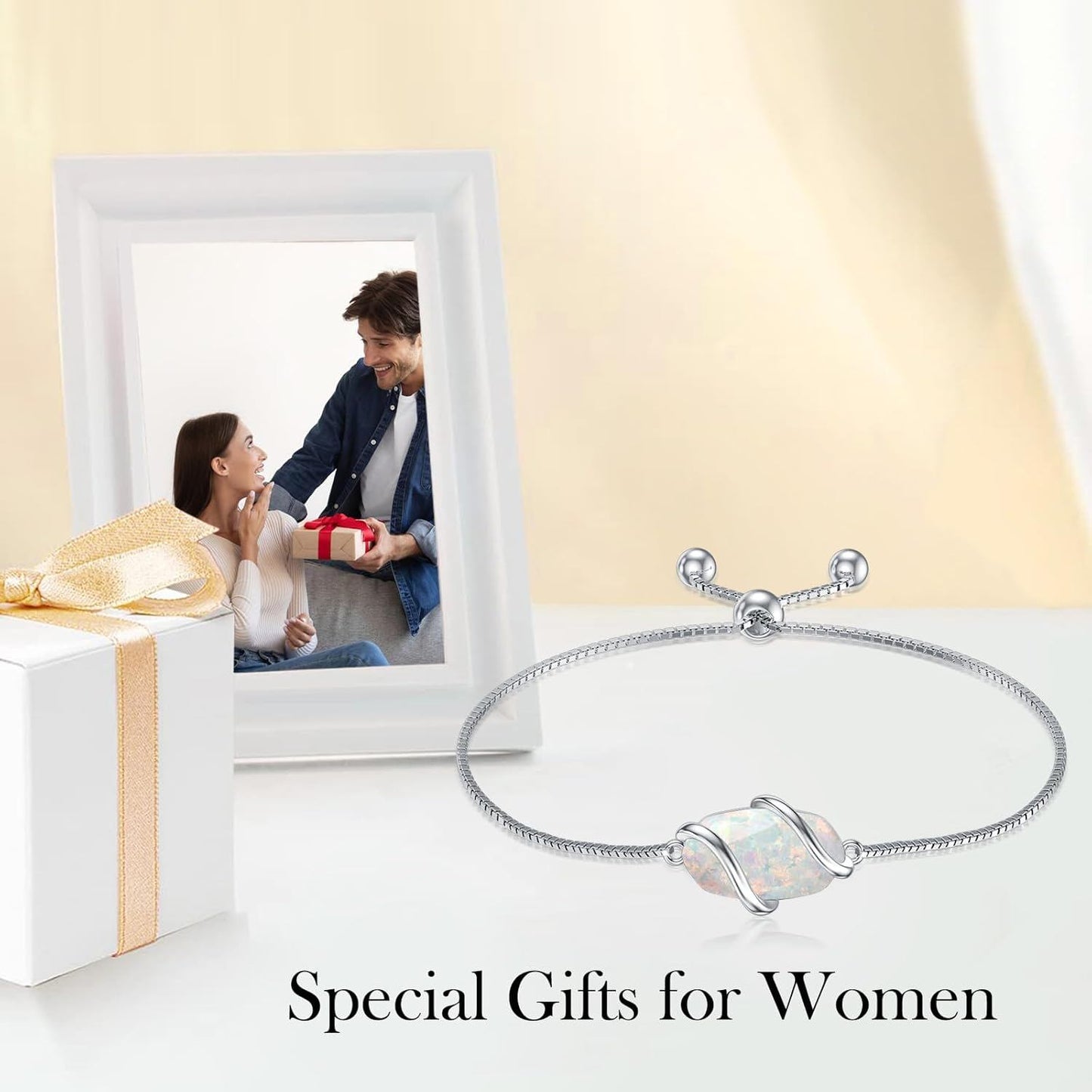 925 Sterling Silver Opal Bracelet With Adjustable Chain