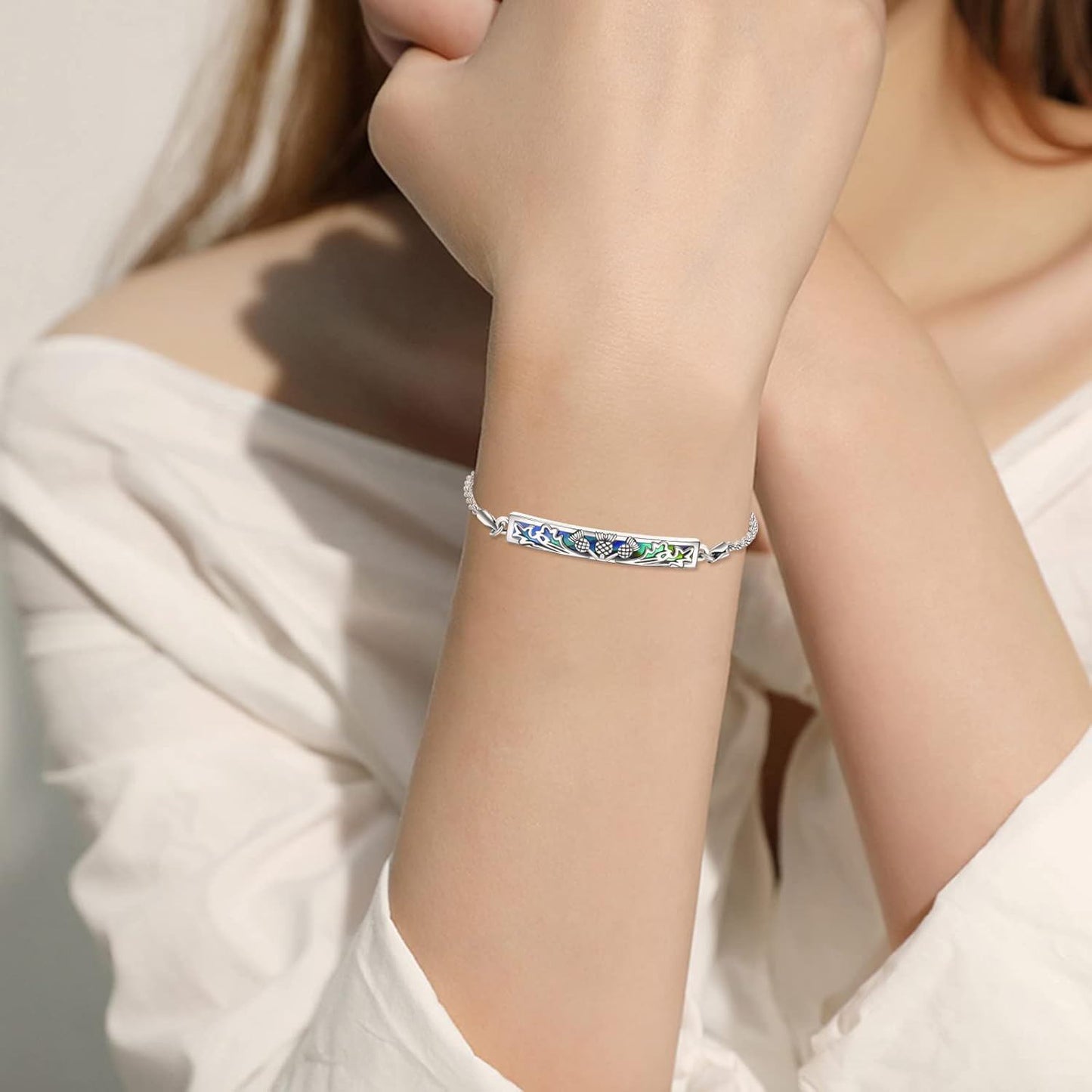 925 Sterling Silver Thistle Inlay Bracelet