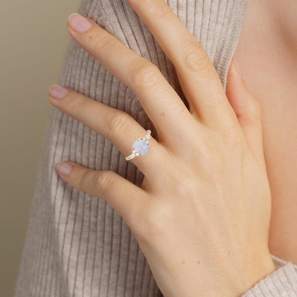 A35. 925 Sterling Silver Opal Rings Wholesale With Zircon Accents