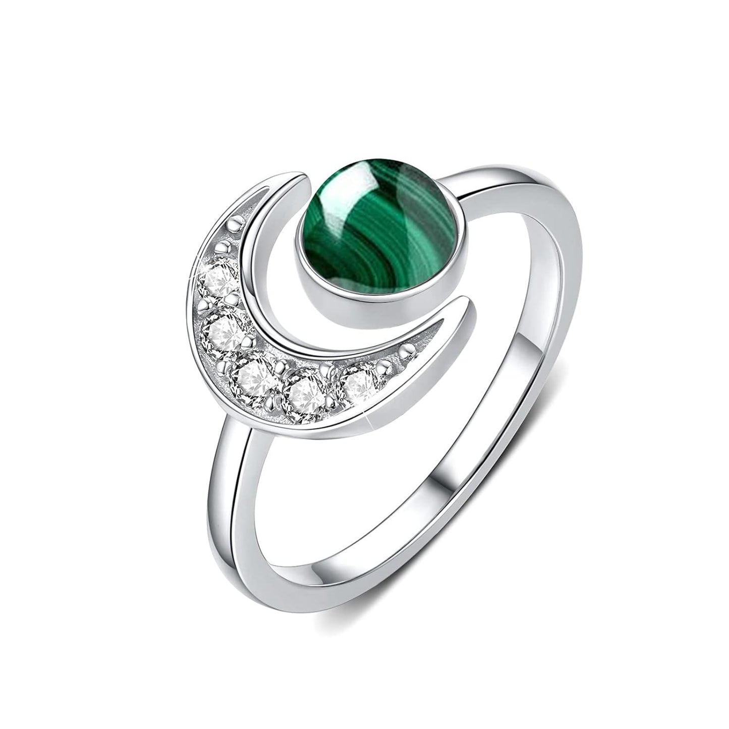 925 Sterling Silver Moon Rings Crescent Open Adjustable Gift for Women