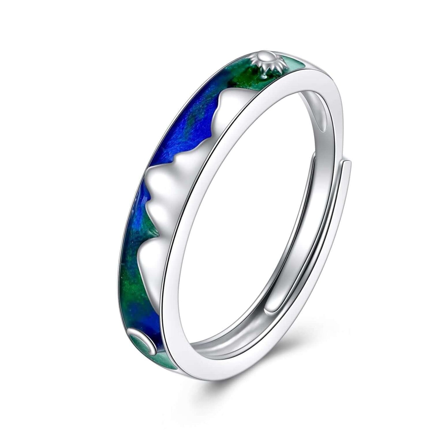 A26. 925 Sterling Silver Mountain Rings With Enamel Details