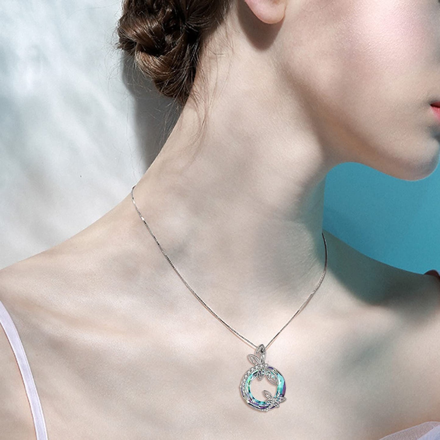 925 Sterling Silver Dragonfly Pendant Necklaces with Crystal