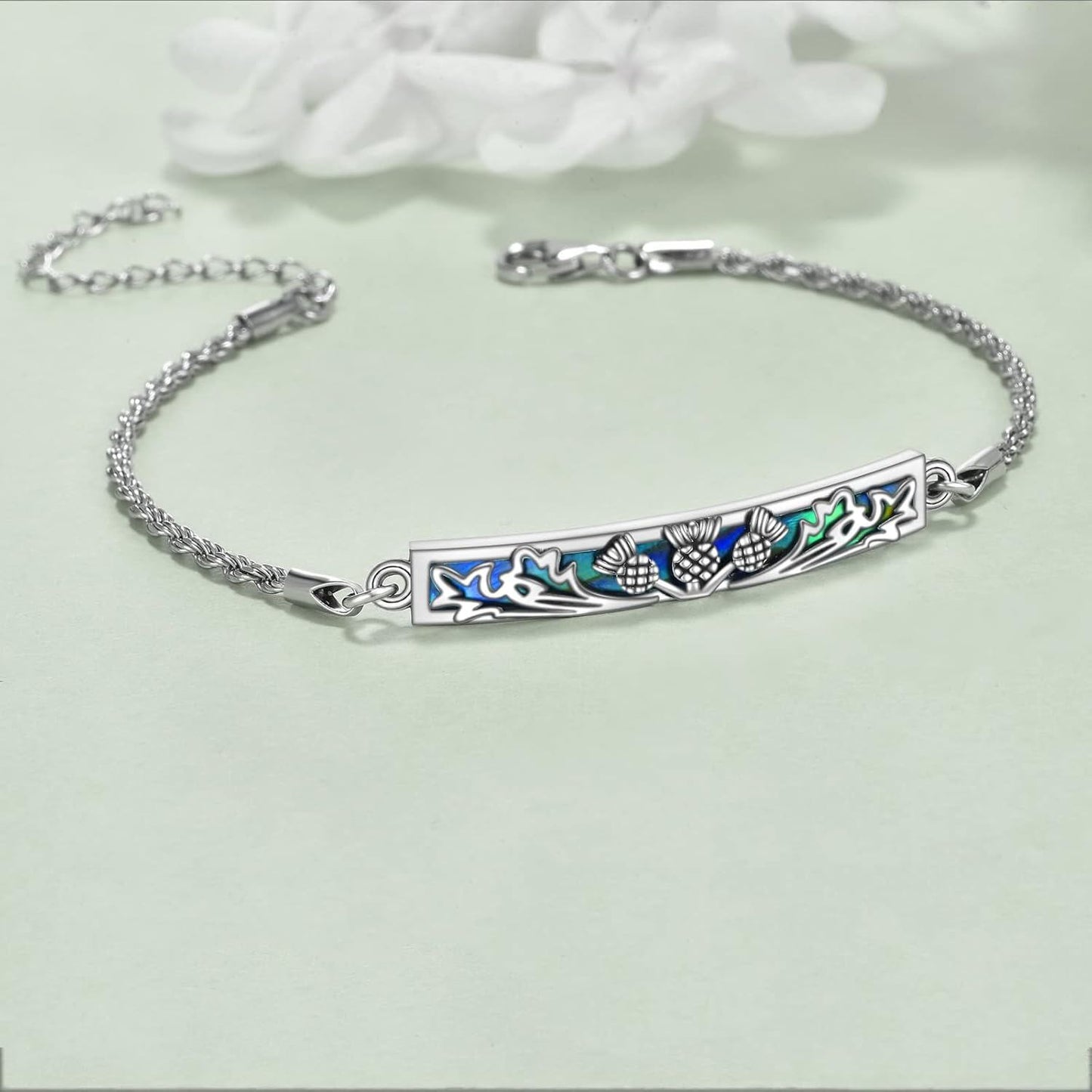925 Sterling Silver Thistle Inlay Bracelet