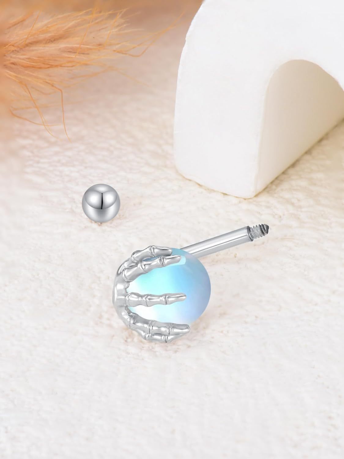 925 Sterling Silver Opal Ball Dangle Belly Button Ring