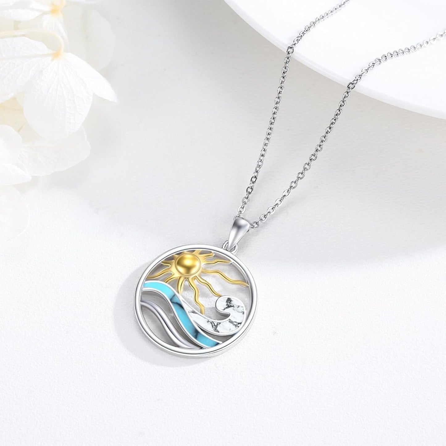 925 Sterling Silver Sun And Ocean Pendant Necklace Wholesale For Women Men