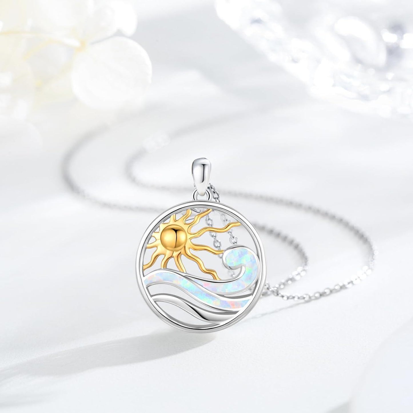 925 Sterling Silver Sun And Ocean Pendant Necklace Wholesale For Women Men