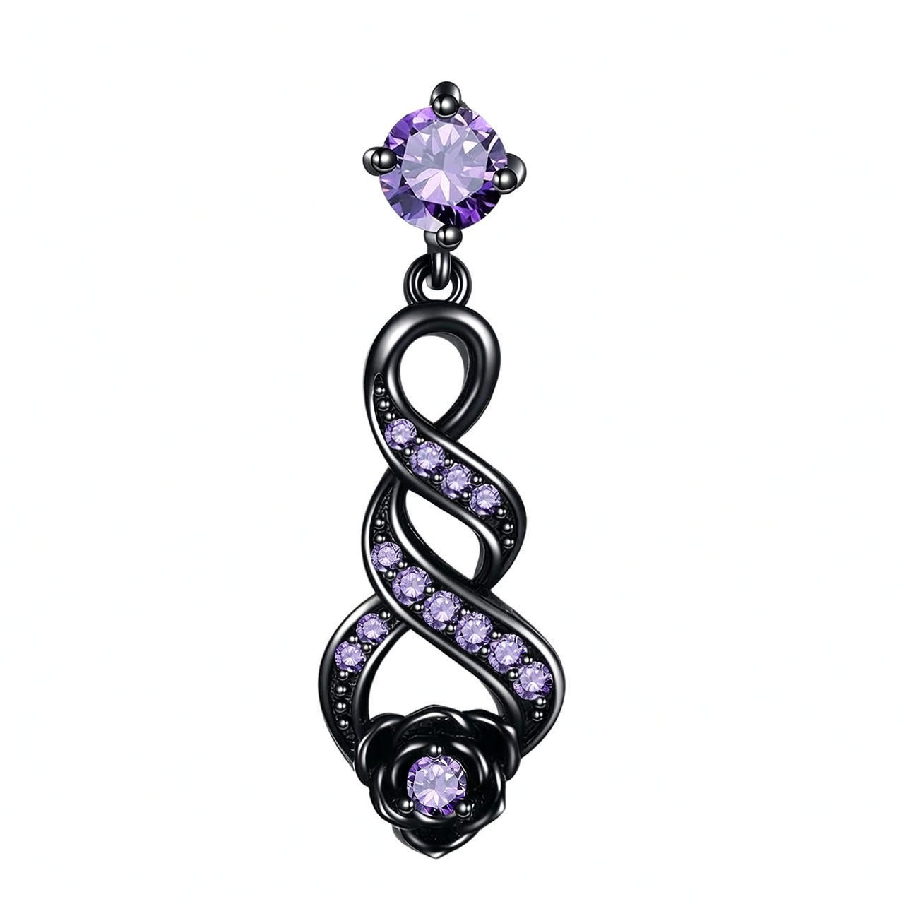 925 Sterling Silver Purple Crystal Infinity Flower Pendant Necklaces