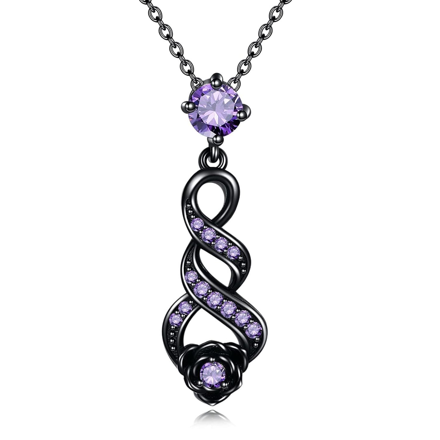 925 Sterling Silver Purple Crystal Infinity Flower Pendant Necklaces