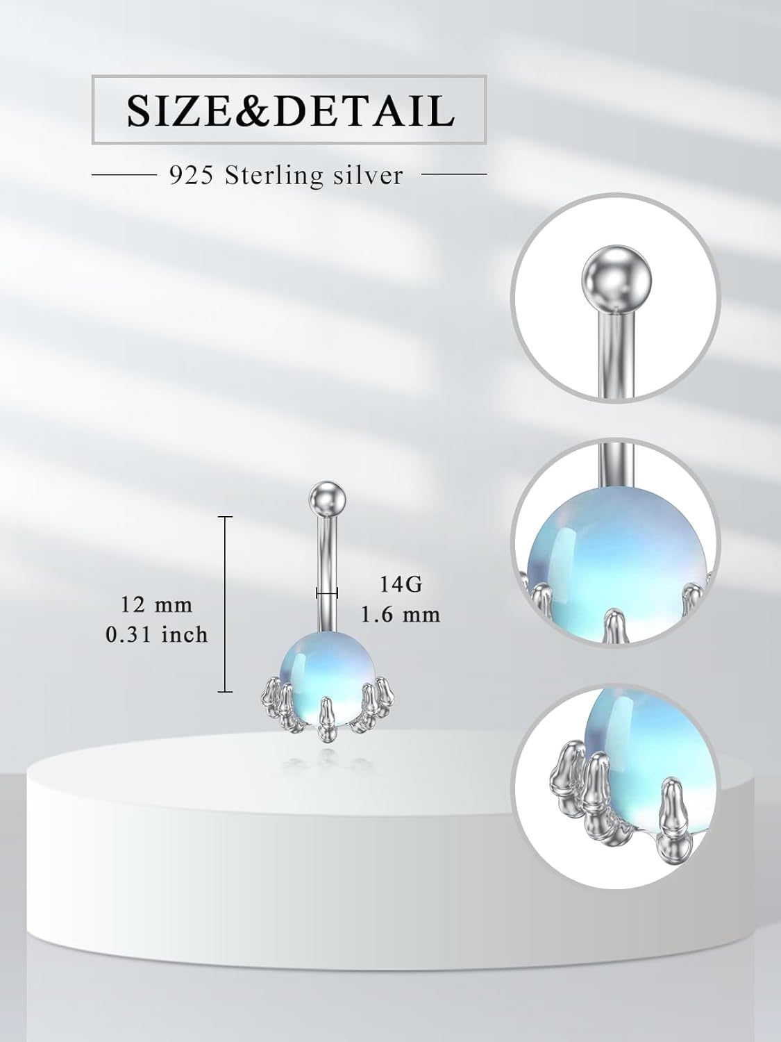 925 Sterling Silver Opal Ball Dangle Belly Button Ring