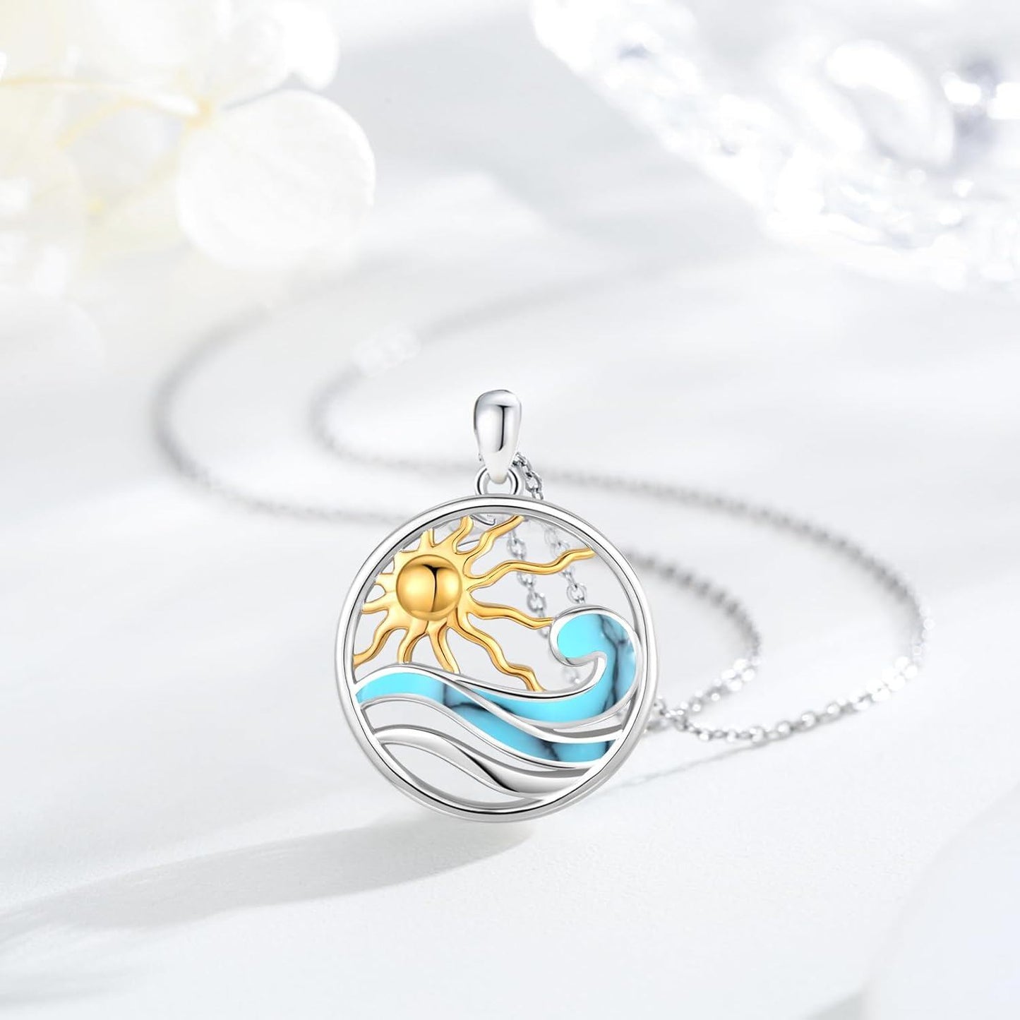925 Sterling Silver Sun And Ocean Pendant Necklace Wholesale For Women Men