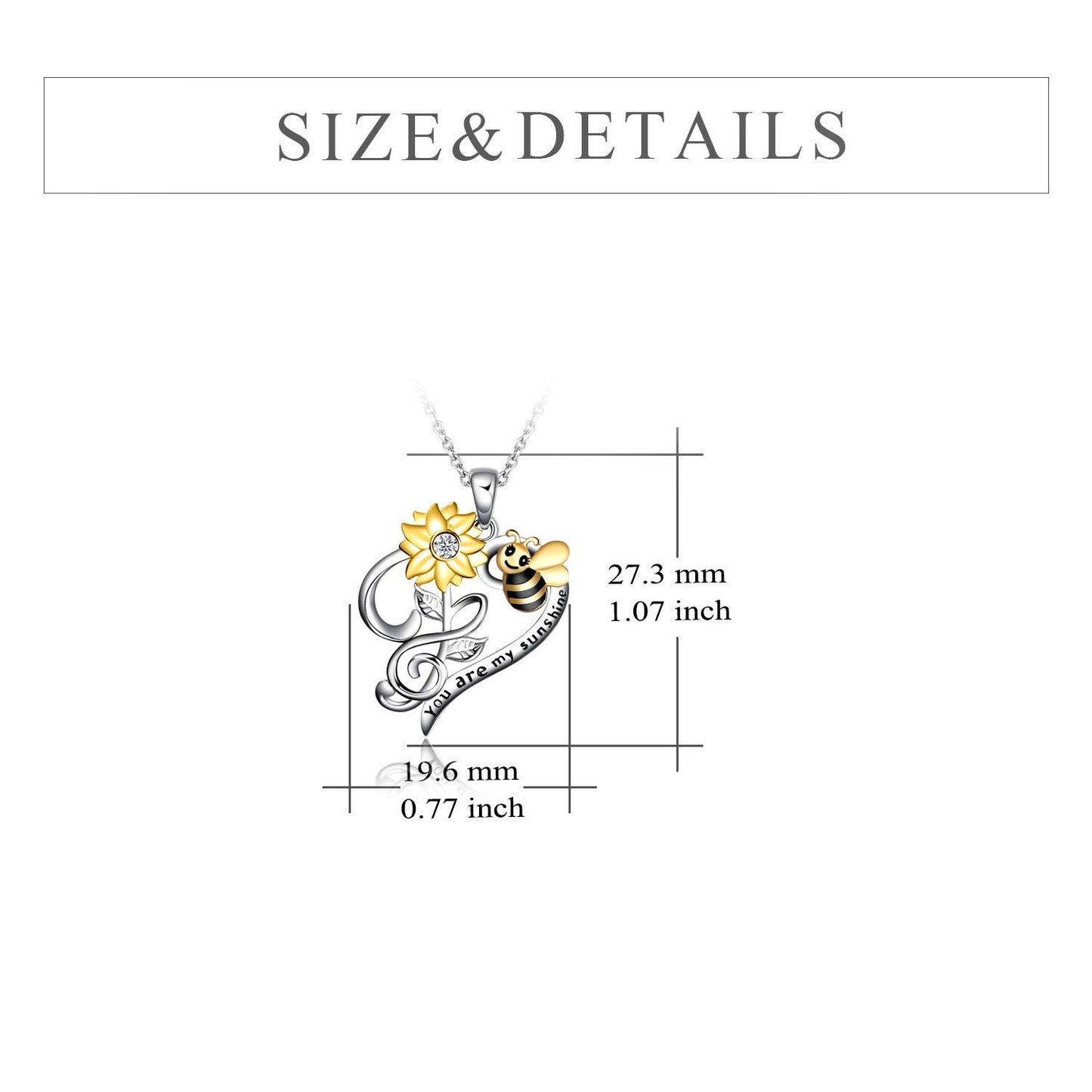925 Sterling Silver Sunflower & Bee Infinity Love Necklace.