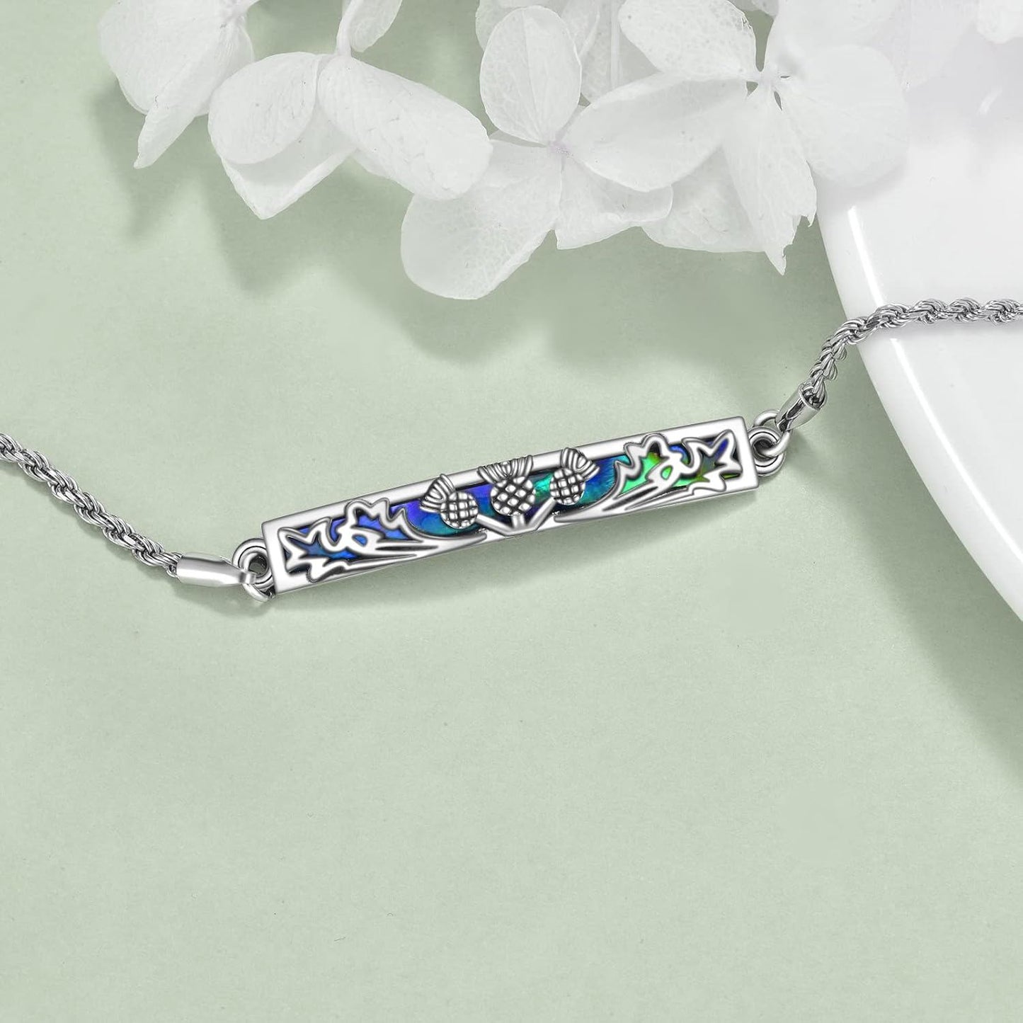 925 Sterling Silver Thistle Inlay Bracelet