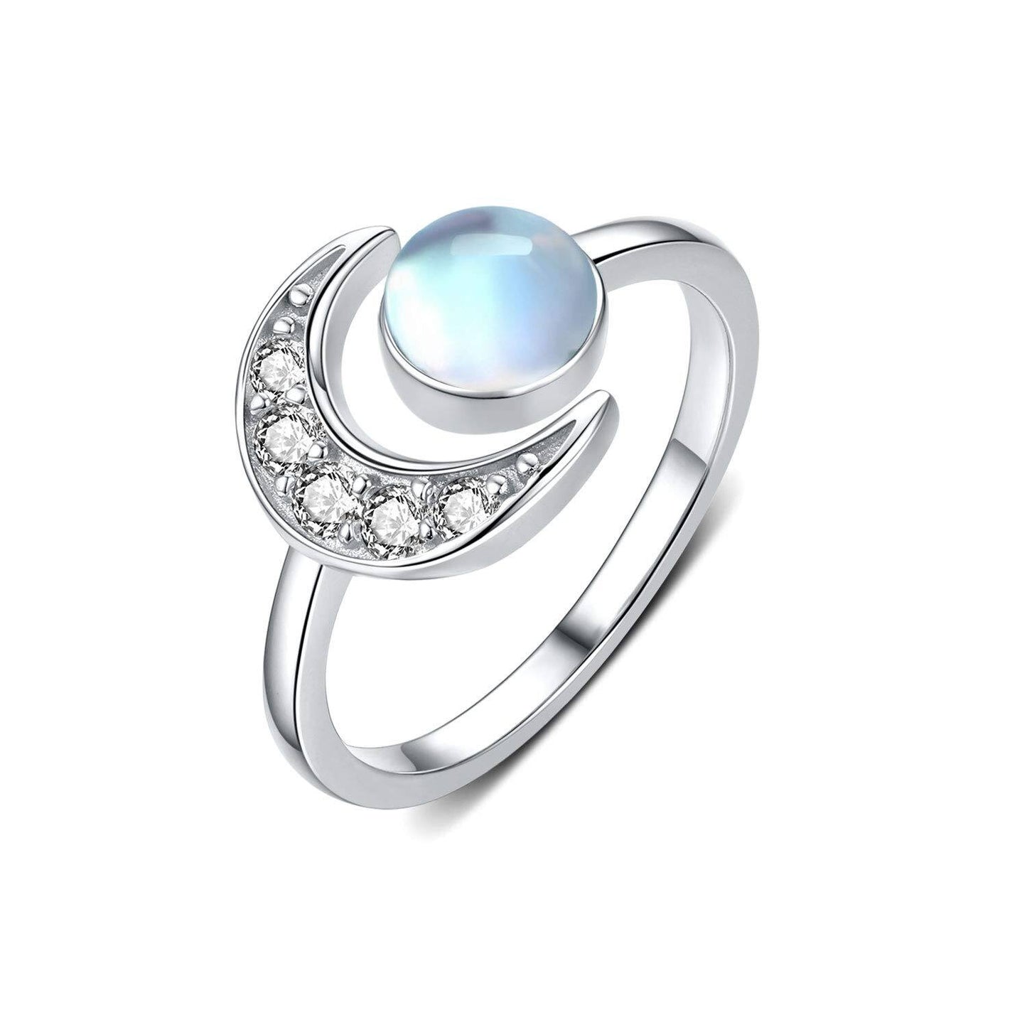 925 Sterling Silver Moon Rings Crescent Open Adjustable Gift for Women