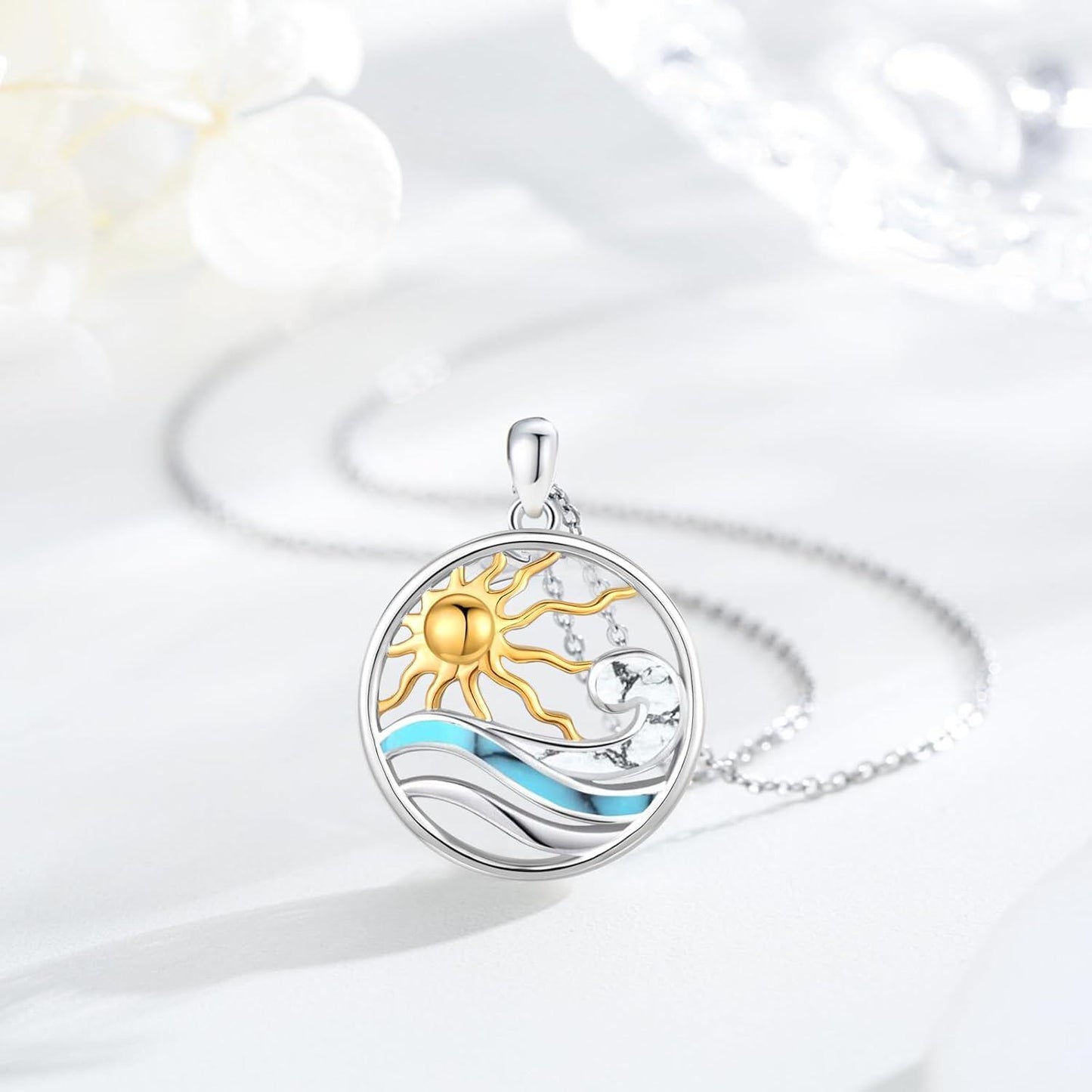 925 Sterling Silver Sun And Ocean Pendant Necklace Wholesale For Women Men