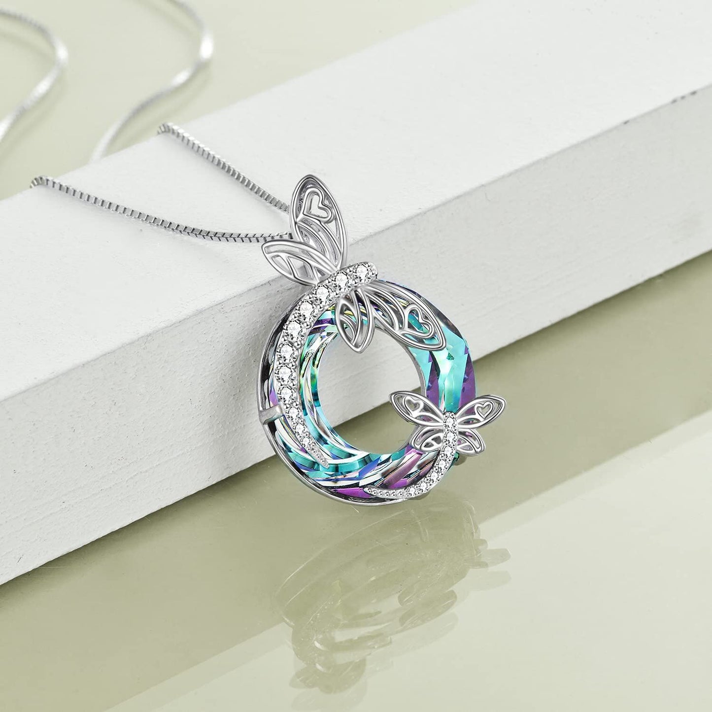 925 Sterling Silver Dragonfly Pendant Necklaces with Crystal