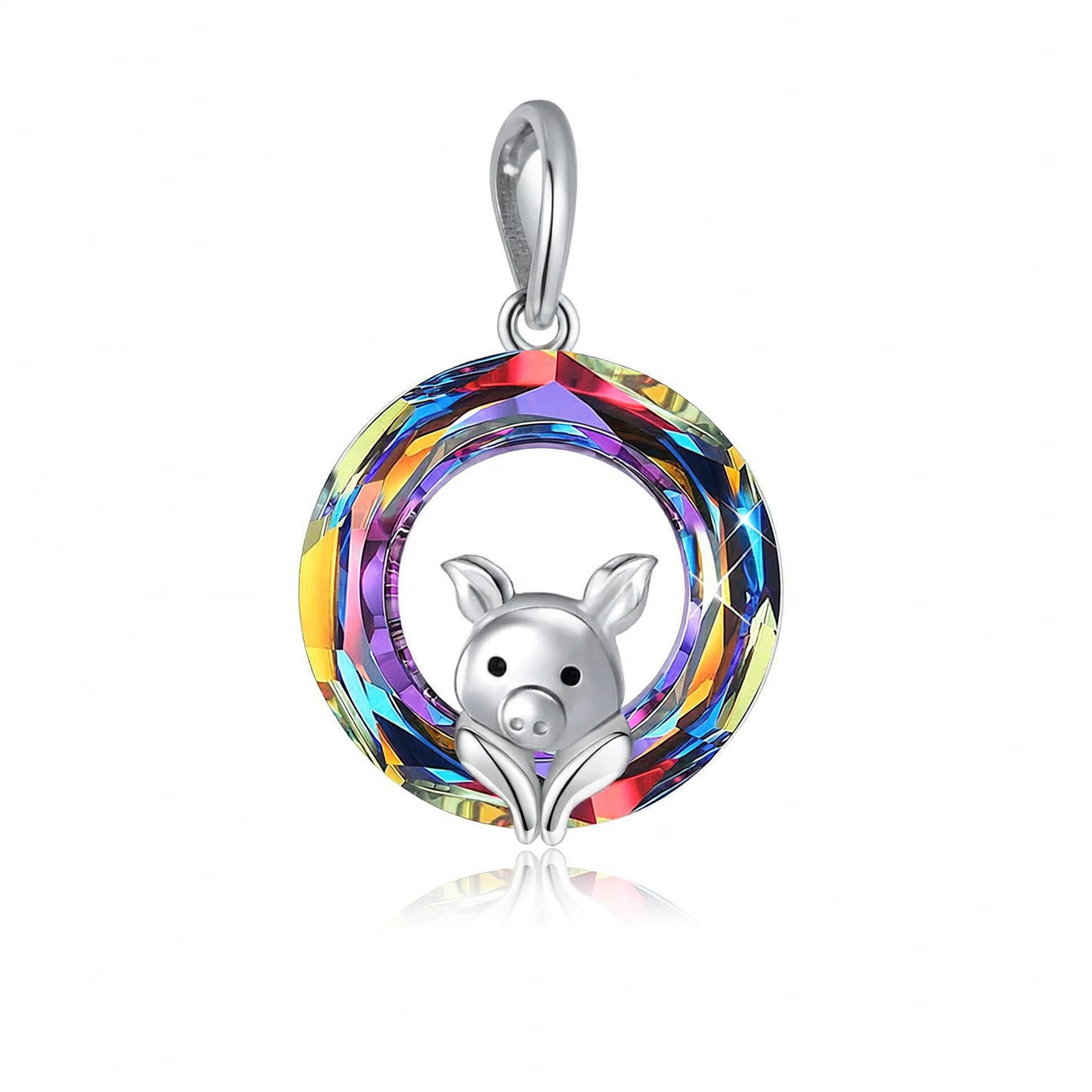 925 Sterling Silver Rainbow Crystal Pig Pendant Necklaces for Women and Girls Gifts