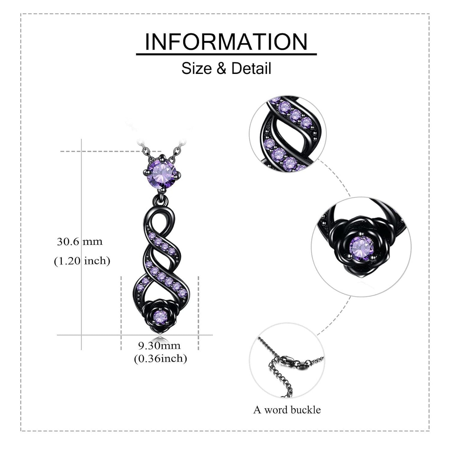 925 Sterling Silver Purple Crystal Infinity Flower Pendant Necklaces