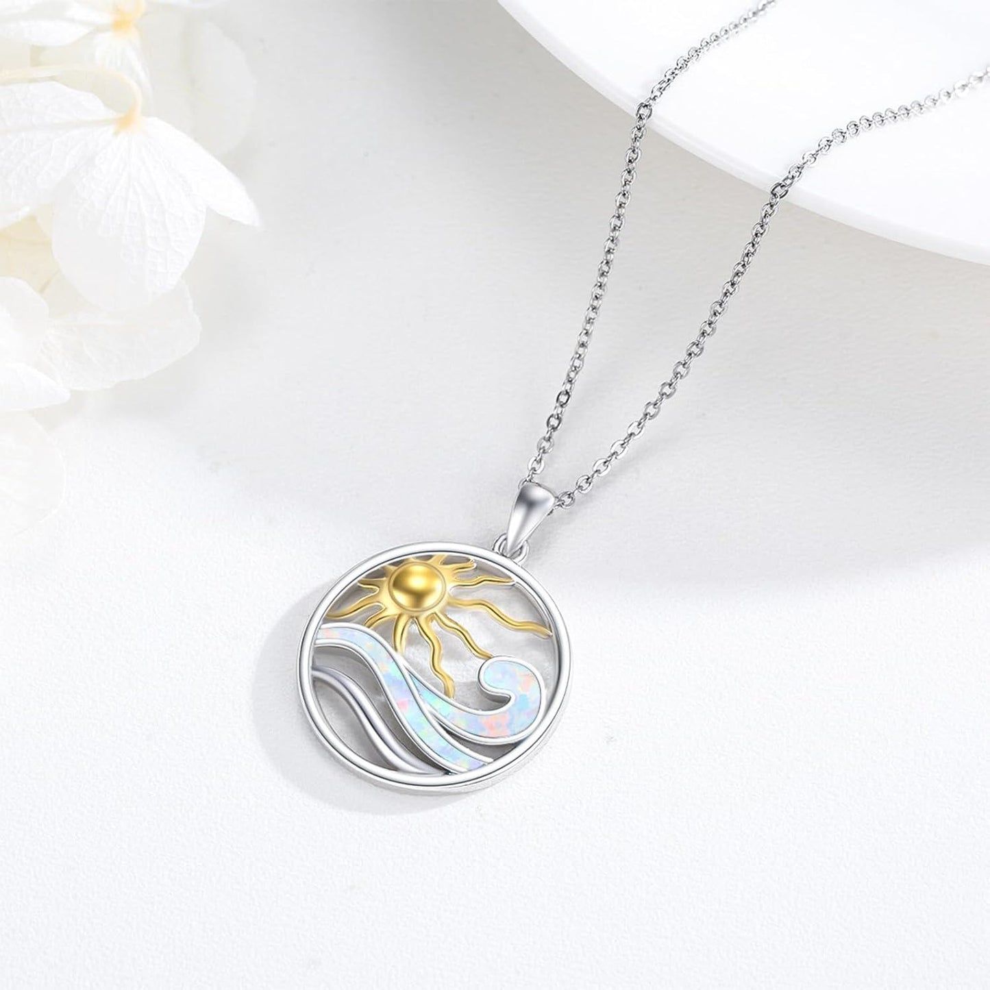 925 Sterling Silver Sun And Ocean Pendant Necklace Wholesale For Women Men