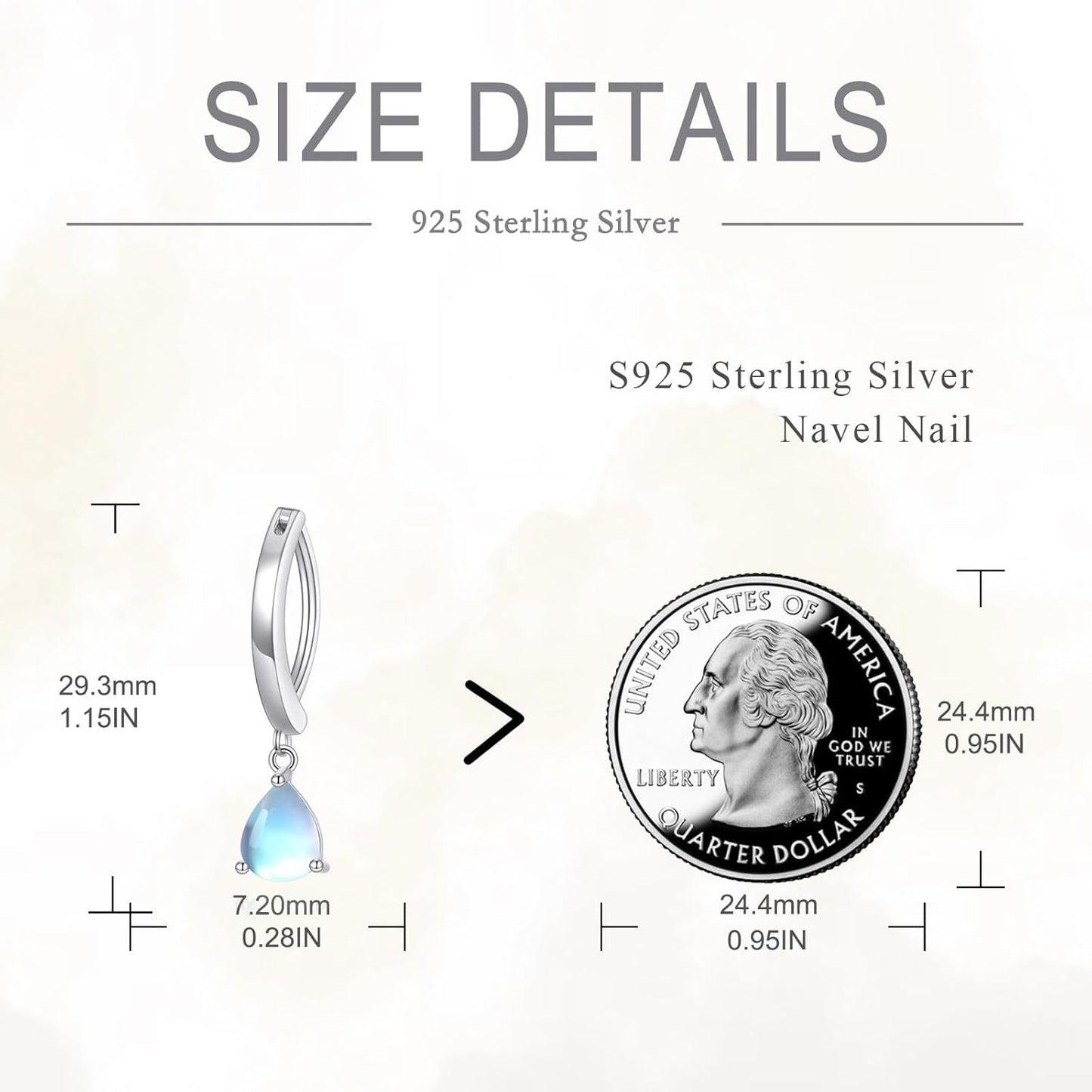 925 Sterling Silver Teardrop Rainbow Moonstone Dangle Belly Button RIng