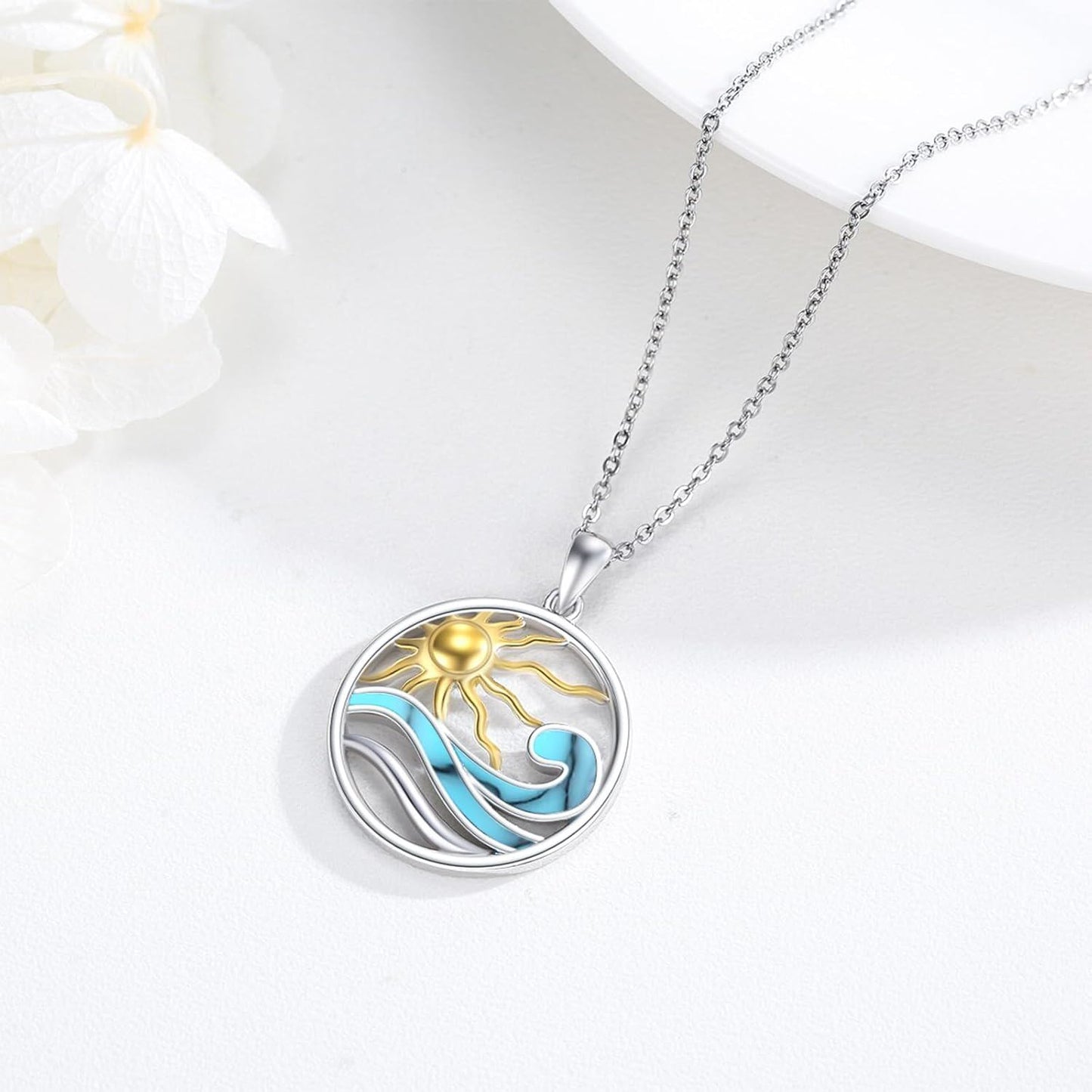 925 Sterling Silver Sun And Ocean Pendant Necklace Wholesale For Women Men
