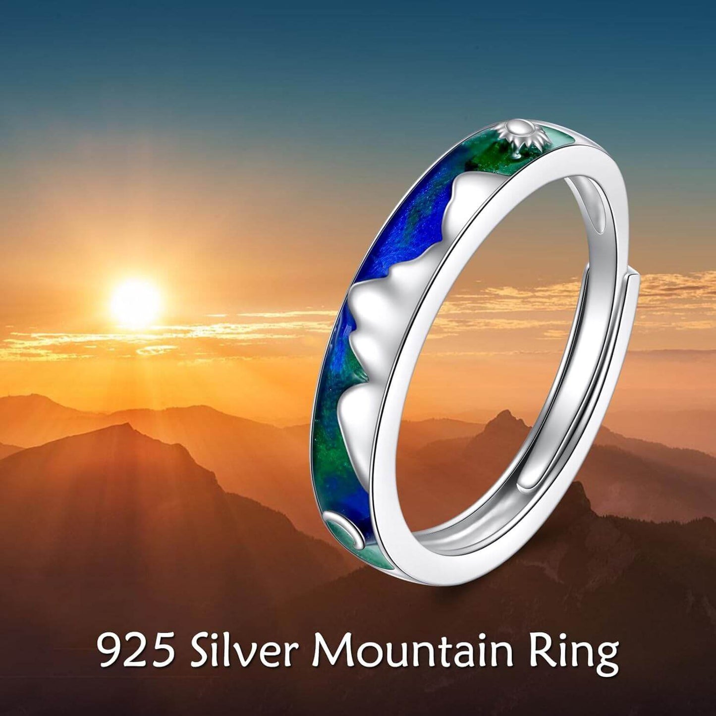 A26. 925 Sterling Silver Mountain Rings With Enamel Details