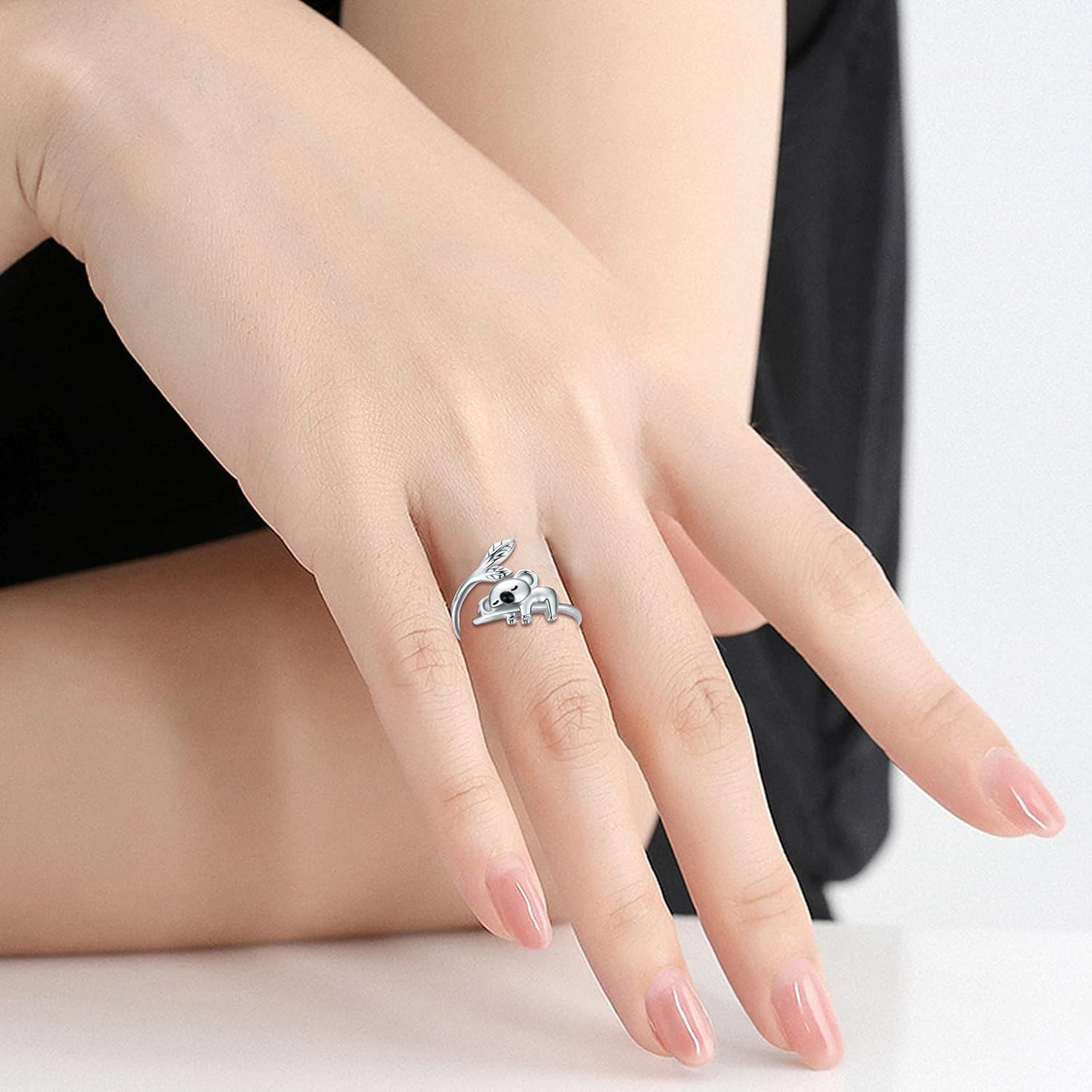 A33. 925 Sterling Silver Cute Koala Open Rings Wholesale With Leaves