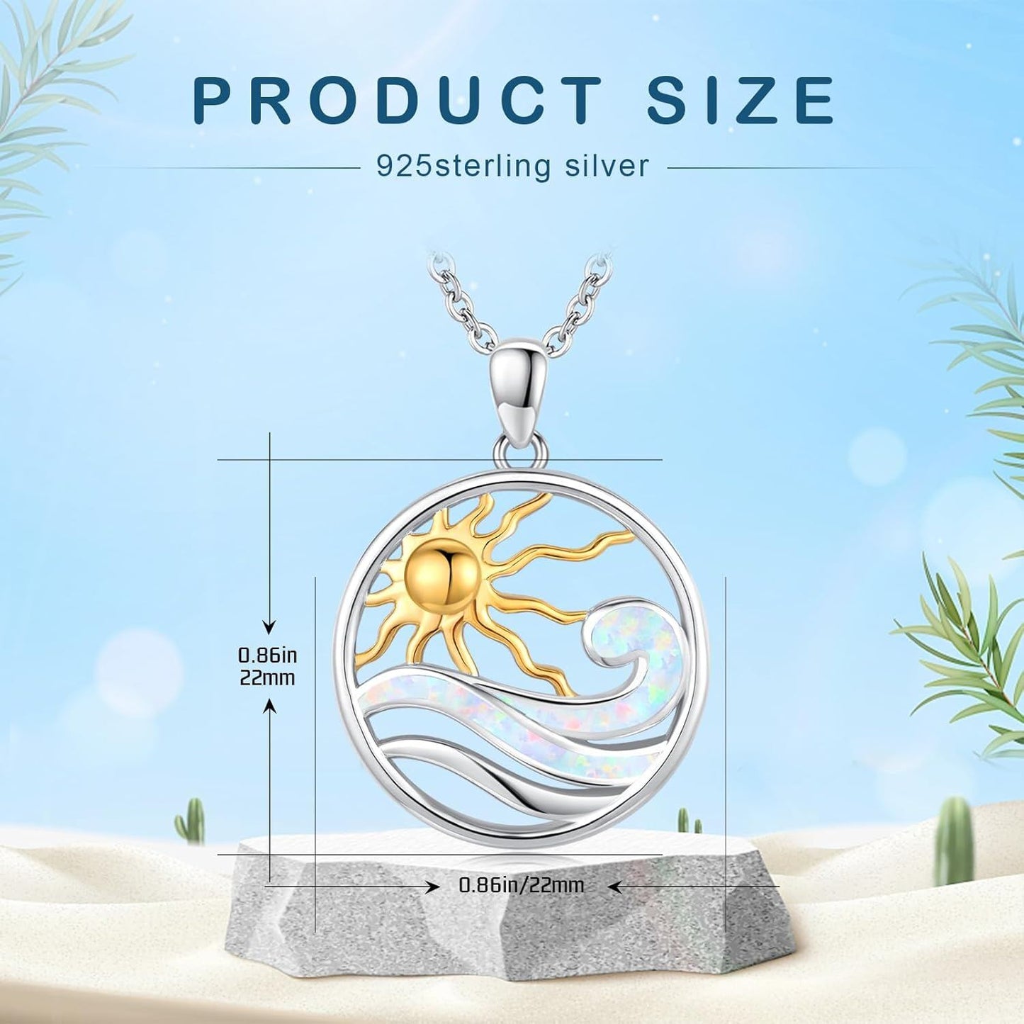 925 Sterling Silver Sun And Ocean Pendant Necklace Wholesale For Women Men