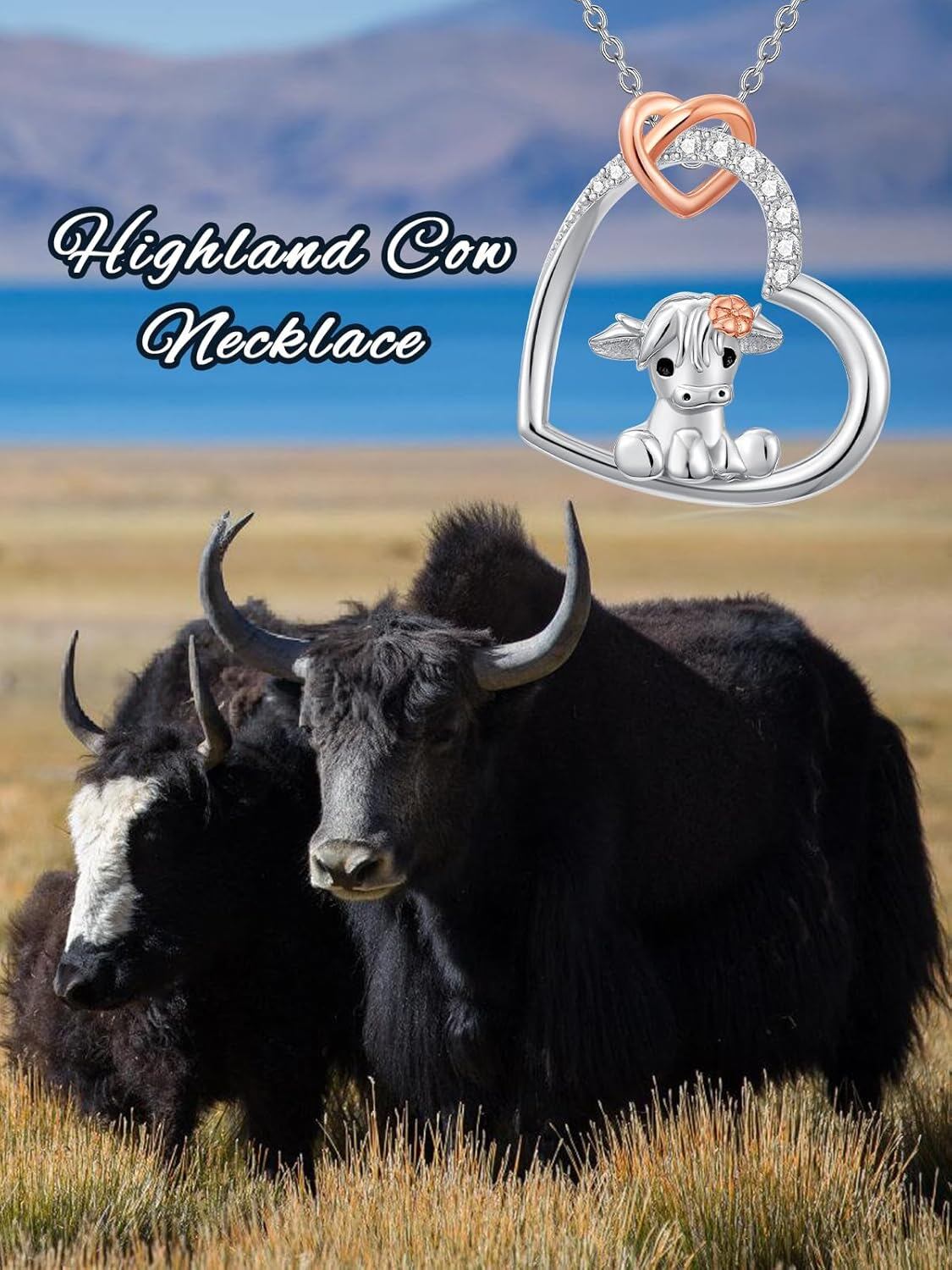 925 Sterling Silver Cute Cow Heart Necklace With Diamond Accents