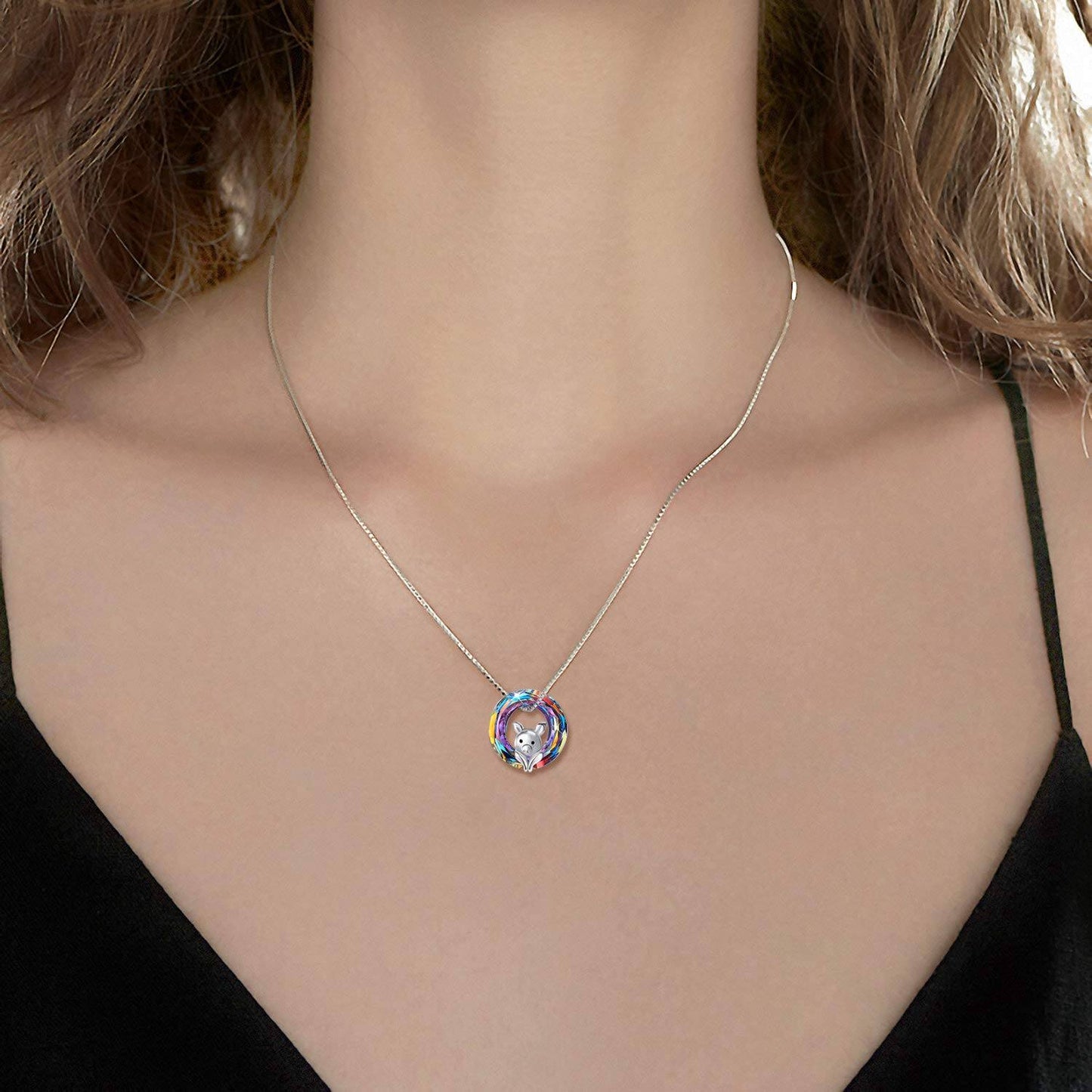 925 Sterling Silver Rainbow Crystal Pig Pendant Necklaces for Women and Girls Gifts