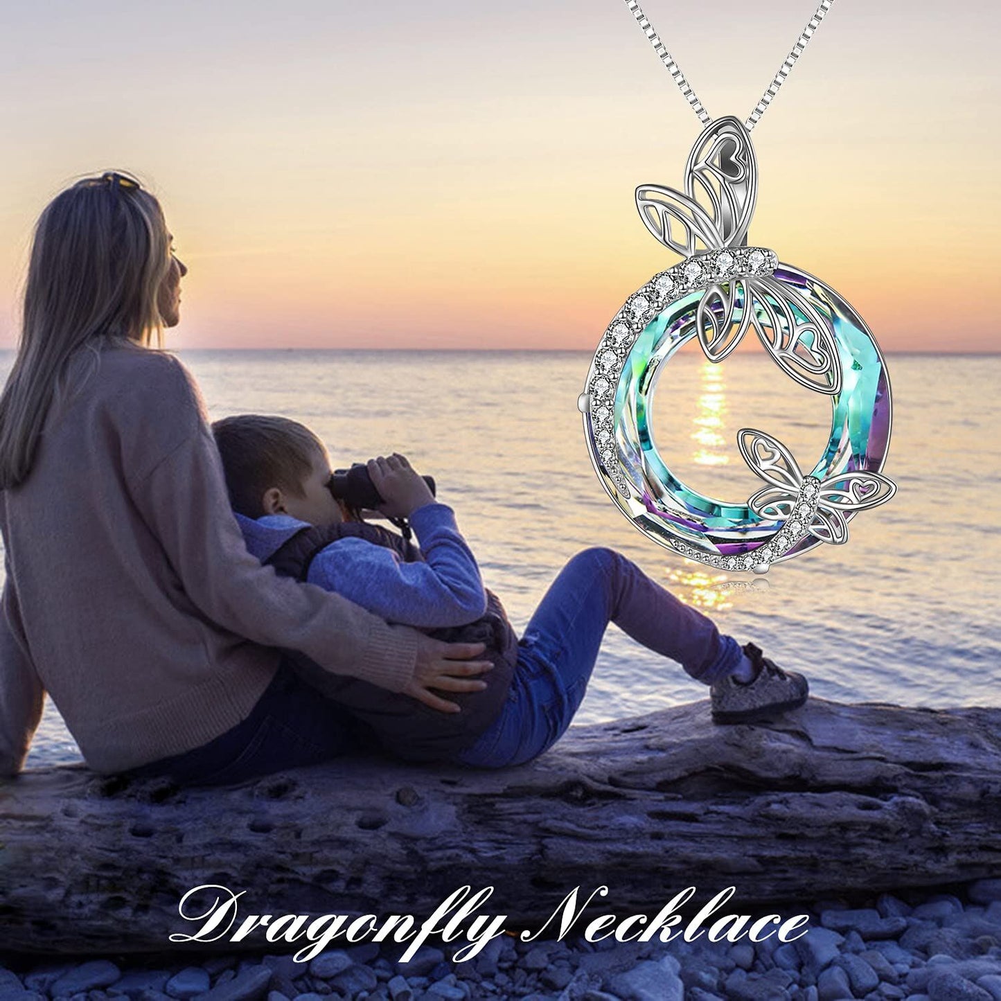 925 Sterling Silver Dragonfly Pendant Necklaces with Crystal