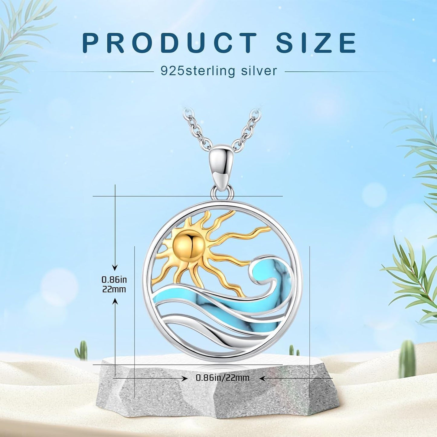 925 Sterling Silver Sun And Ocean Pendant Necklace Wholesale For Women Men