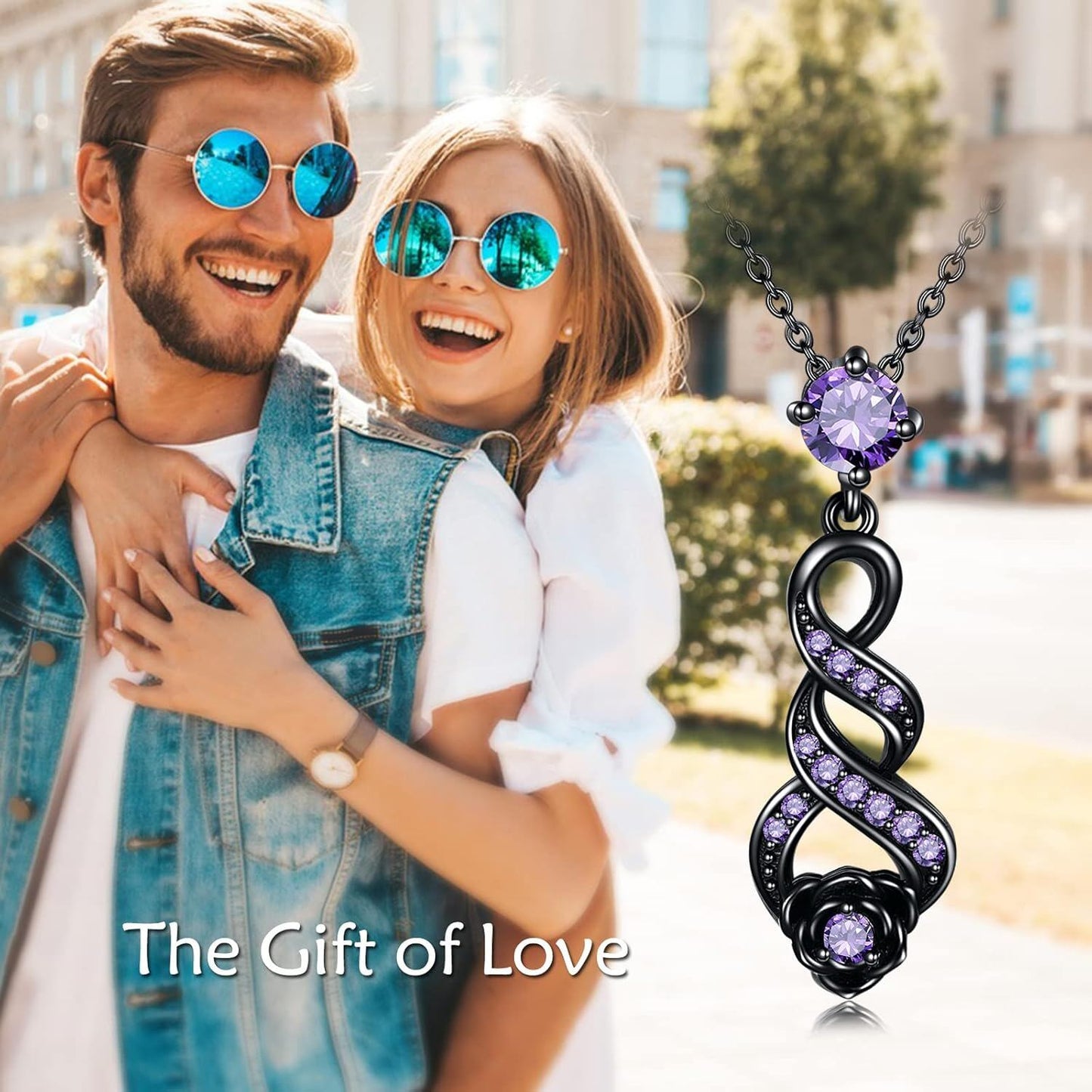925 Sterling Silver Purple Crystal Infinity Flower Pendant Necklaces
