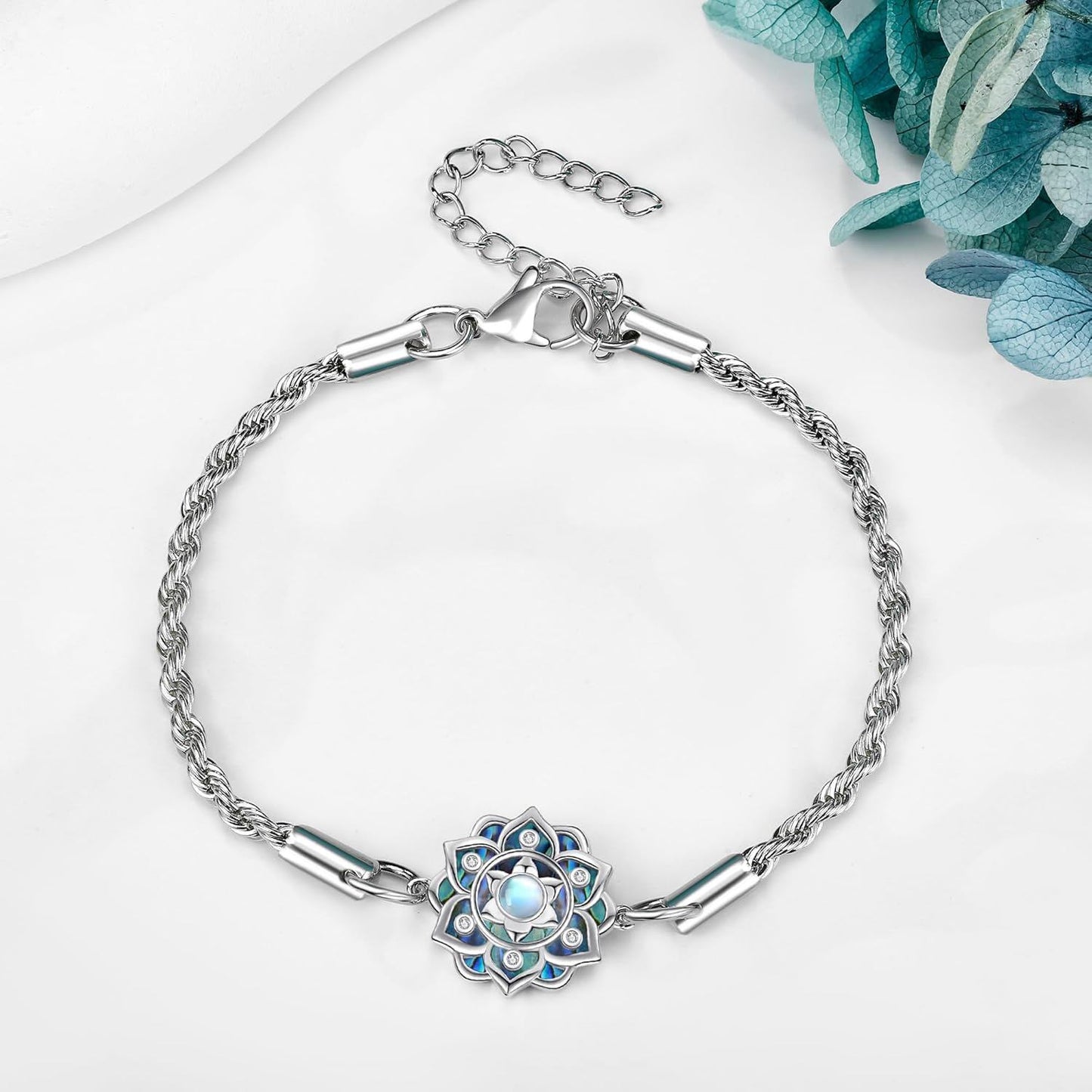 925 Sterling Silver Lotus Charm Bracelet