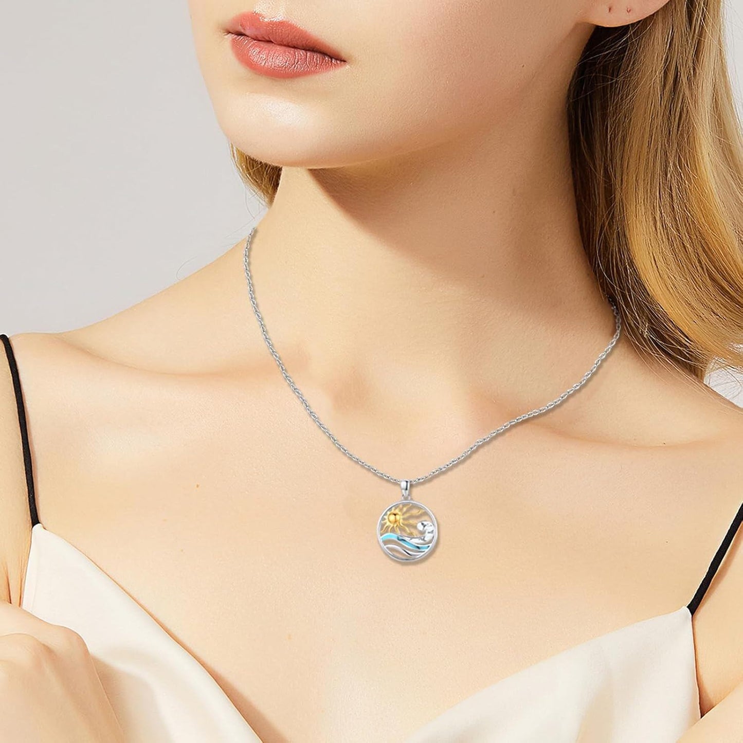 925 Sterling Silver Sun And Ocean Pendant Necklace Wholesale For Women Men