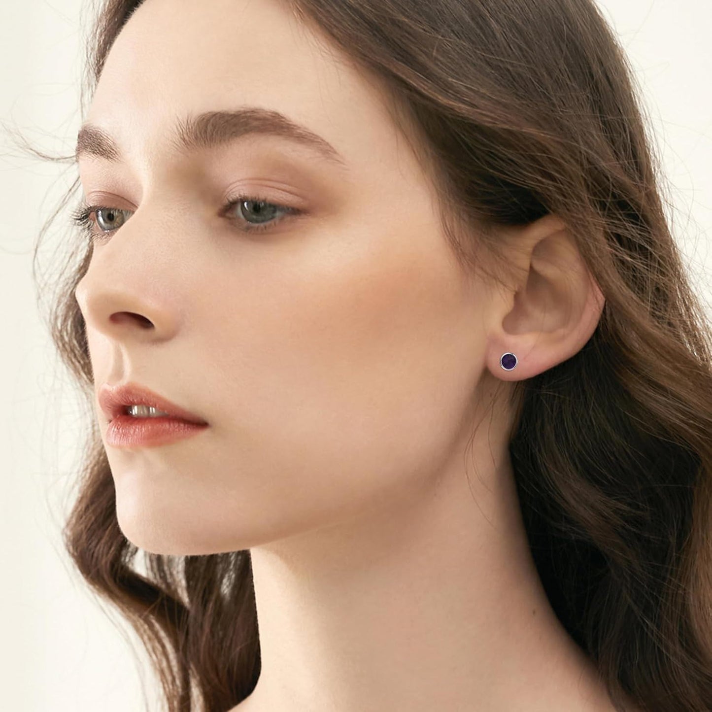 925 Sterling Silver Amethyst Round Halo Gemstone Stud Earrings