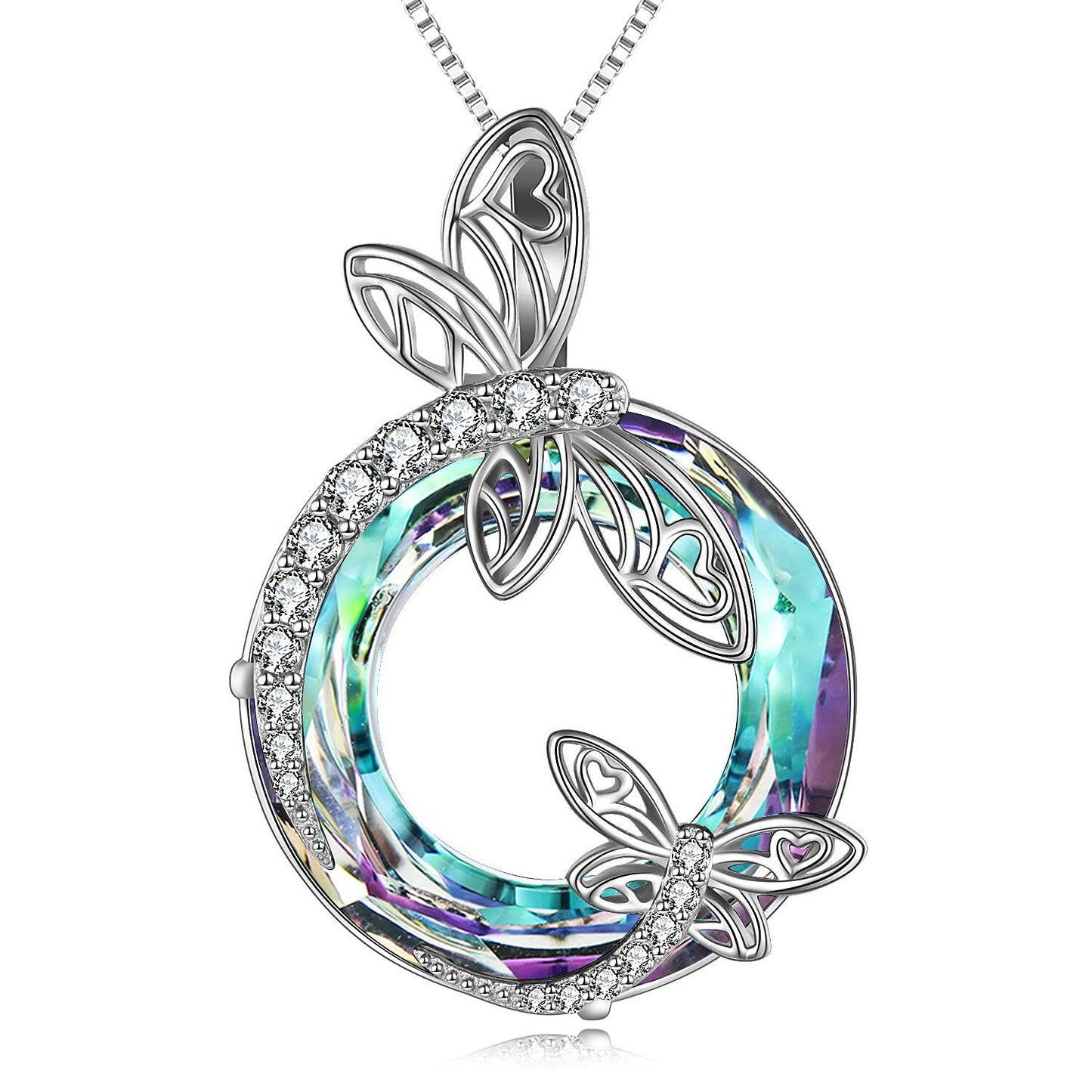 925 Sterling Silver Dragonfly Pendant Necklaces with Crystal