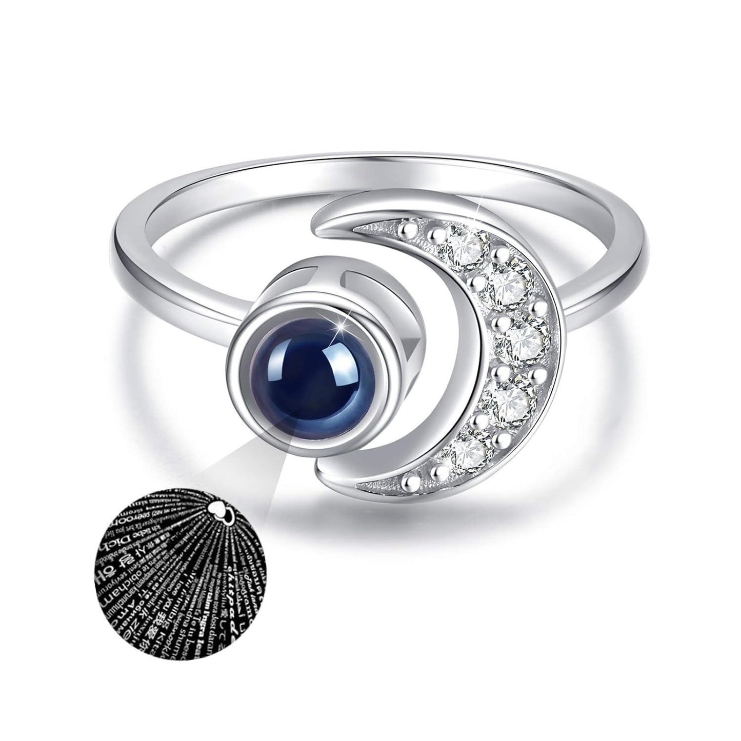 925 Sterling Silver Moon Rings Crescent Open Adjustable Gift for Women