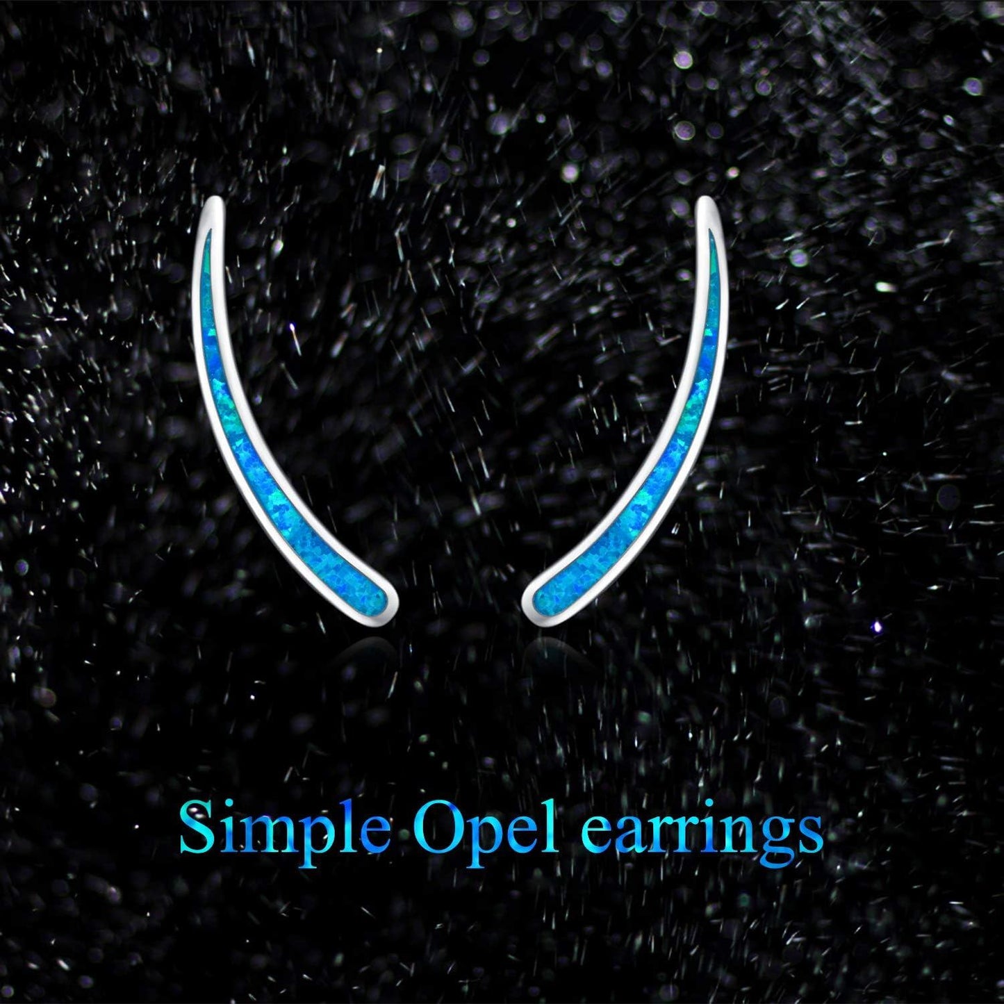 925 Sterling Silver Blue Fire Opal Curved Ear Climber Studs Non-Tarnish Huggie Hoop Earring Sets Wholesale for Women Girls Gifts Jewelry 4cm Long