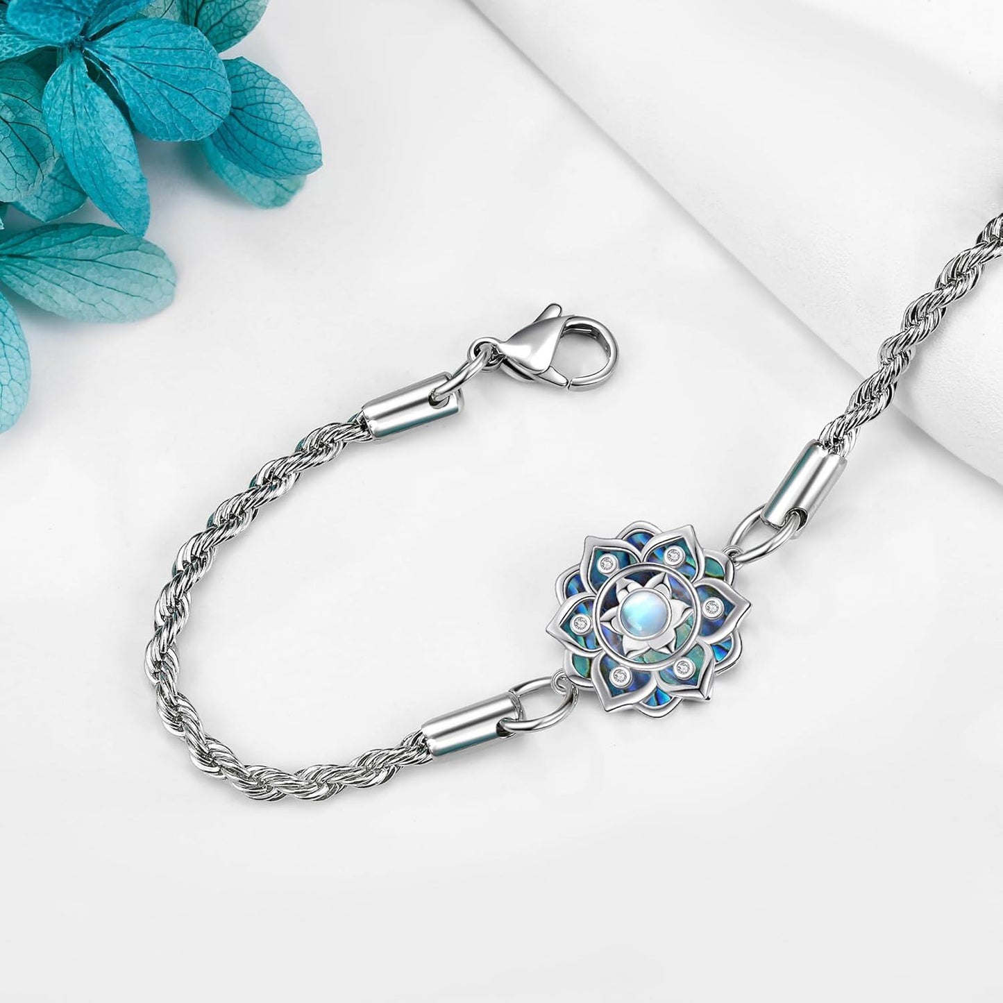925 Sterling Silver Lotus Charm Bracelet