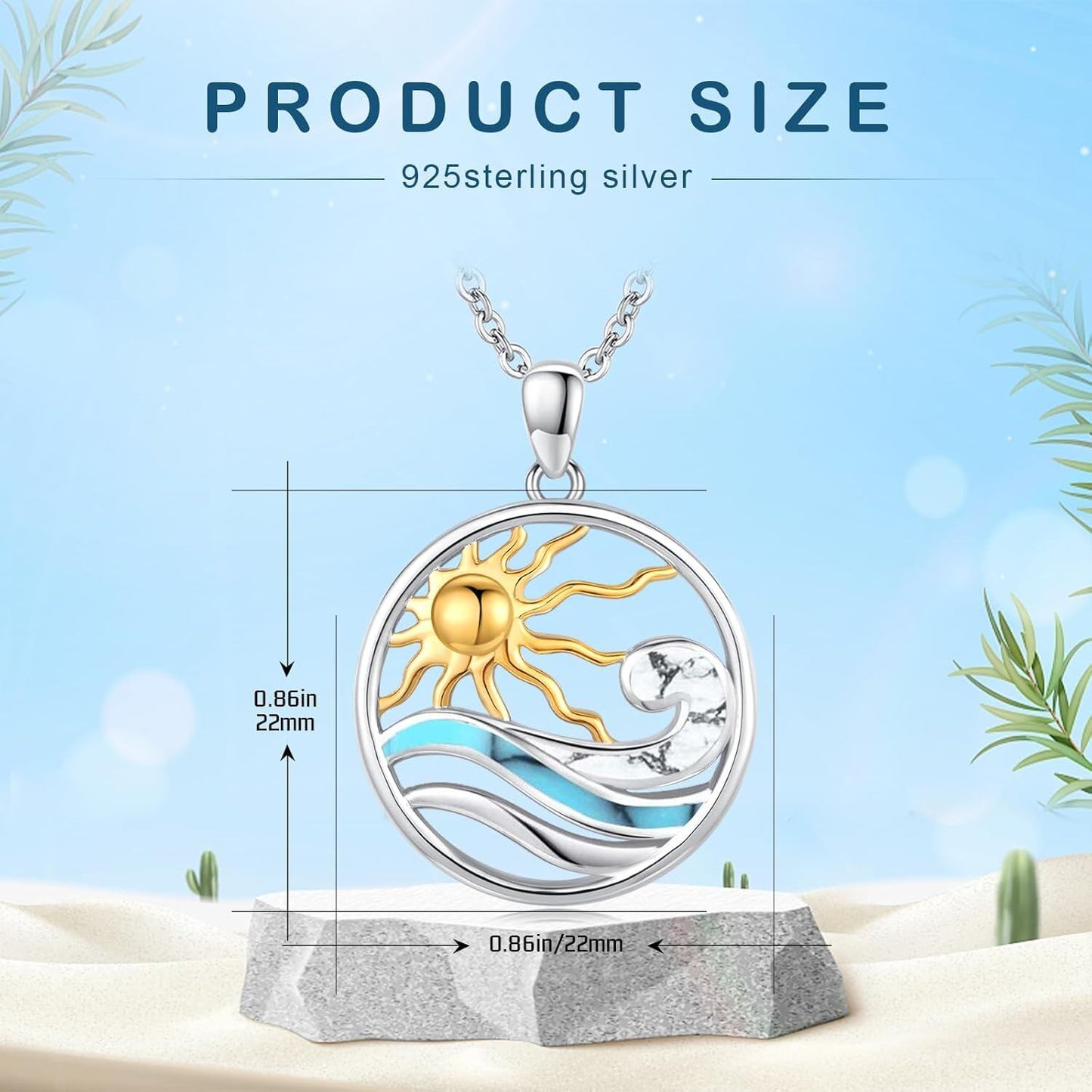 925 Sterling Silver Sun And Ocean Pendant Necklace Wholesale For Women Men