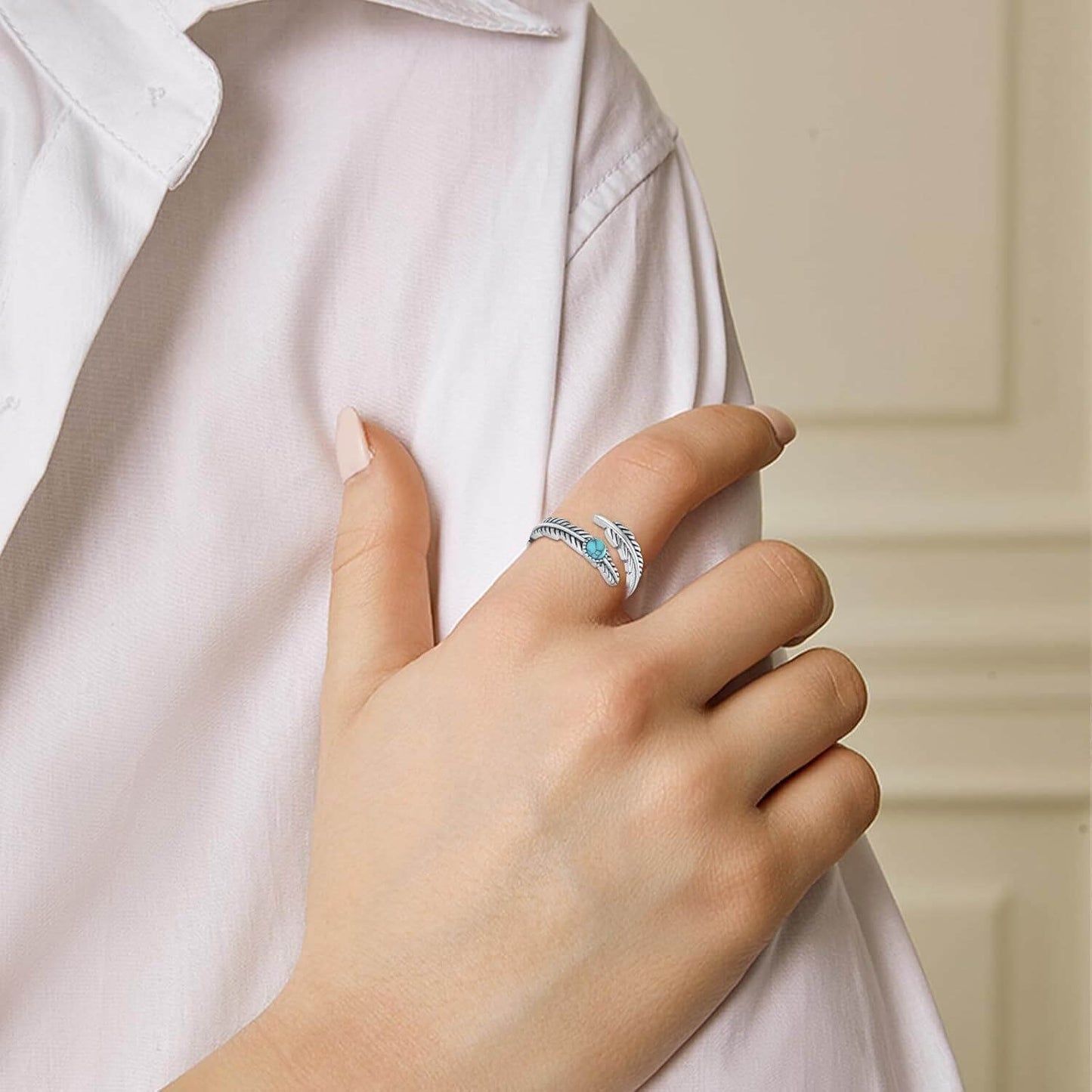 A30. 925 Sterling Silver Feather Heart Rings With Green Gemstone And Inspirational Quote