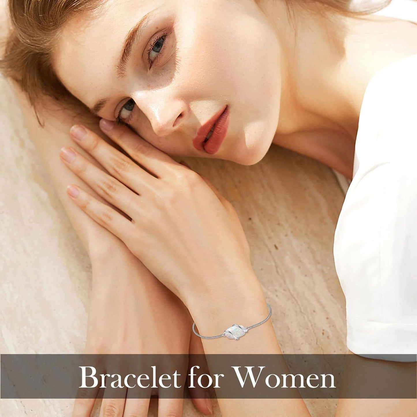 925 Sterling Silver Opal Bracelet With Adjustable Chain