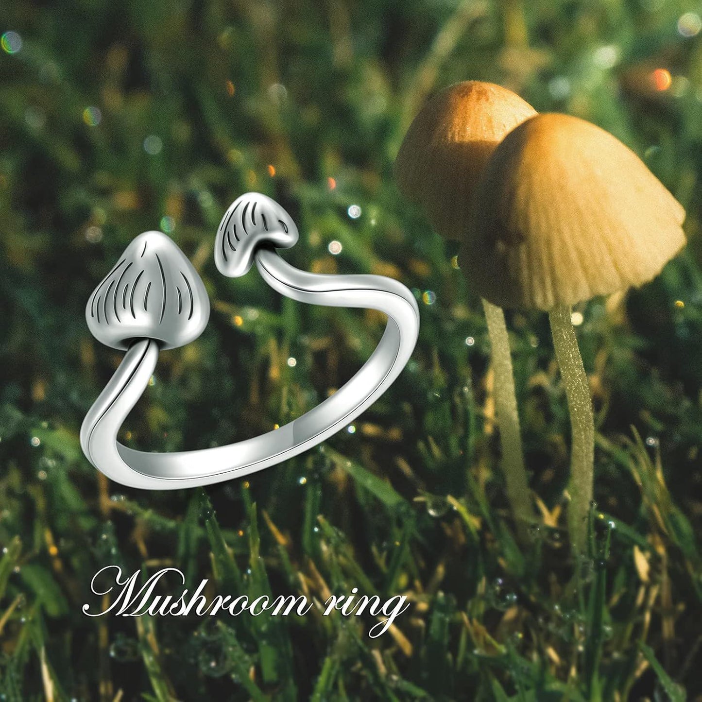 A38. 925 Sterling Silver Adjustable Mushroom Ring Open Toe Rings For Women Girls