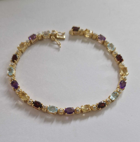 Multi-Gemstone 18K plated Sterling Silver Bracelet